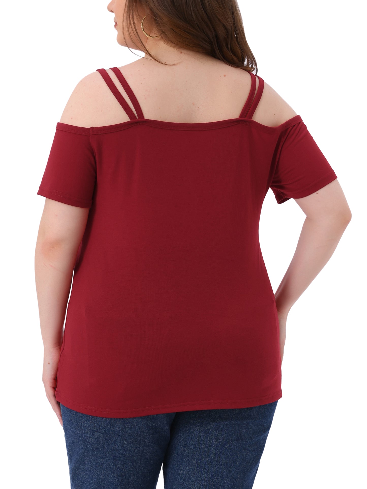 Women Plus Size Top Cold Shoulder Sexy Cut Out Short Sleeve Criss Cross Summer Casual Top
