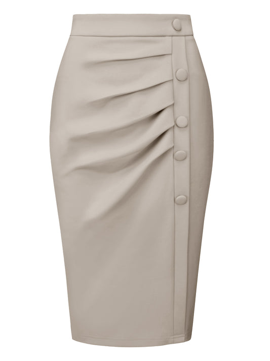 Women's Wear to Work Pencil Skirt Elastic High Waist Ruched Bodycon Midi Skirts