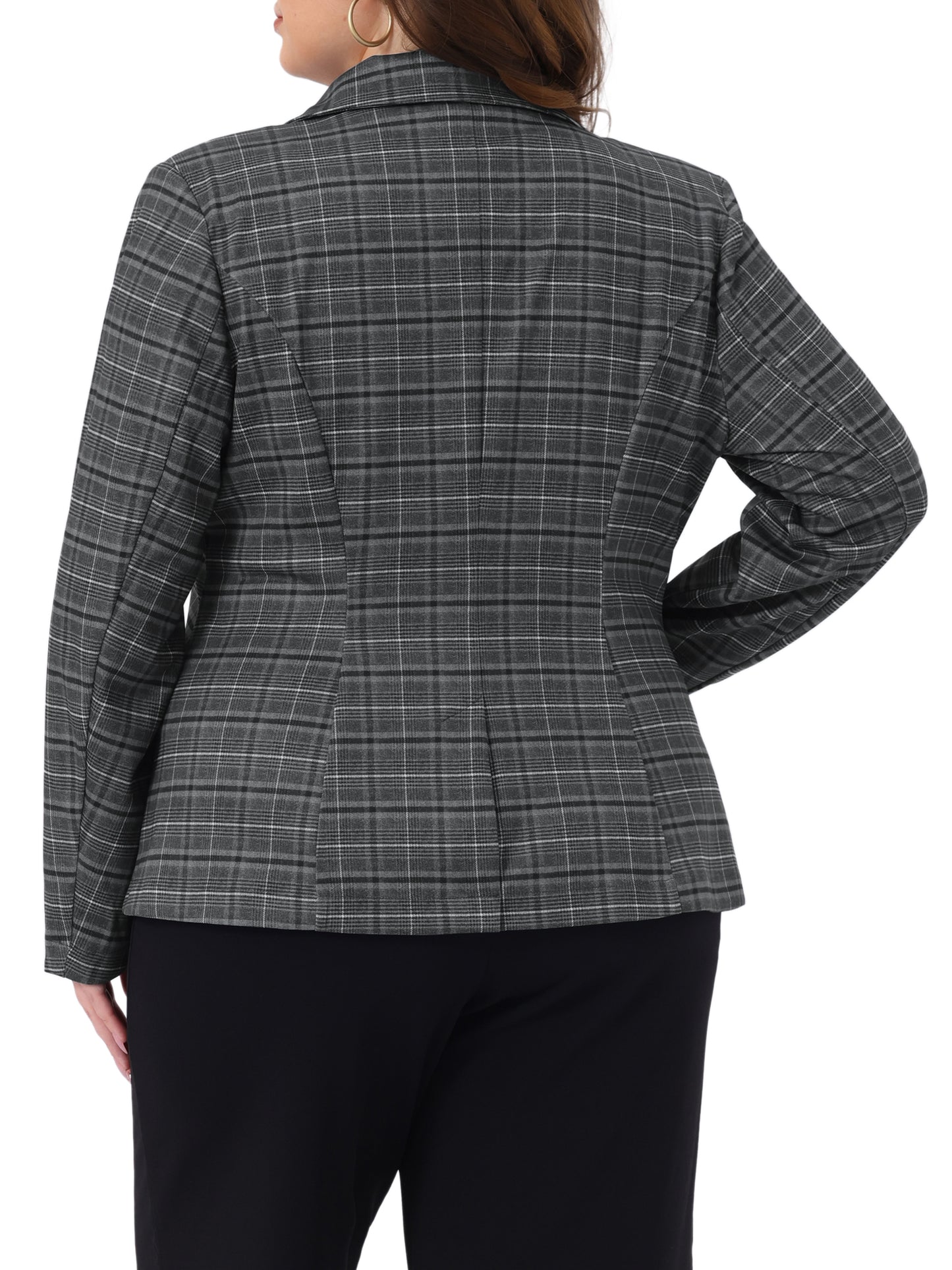 Women Plus Size Blazers Business Casual Plaid Notched Lapel Long Sleeve Button Jacket with Pockets
