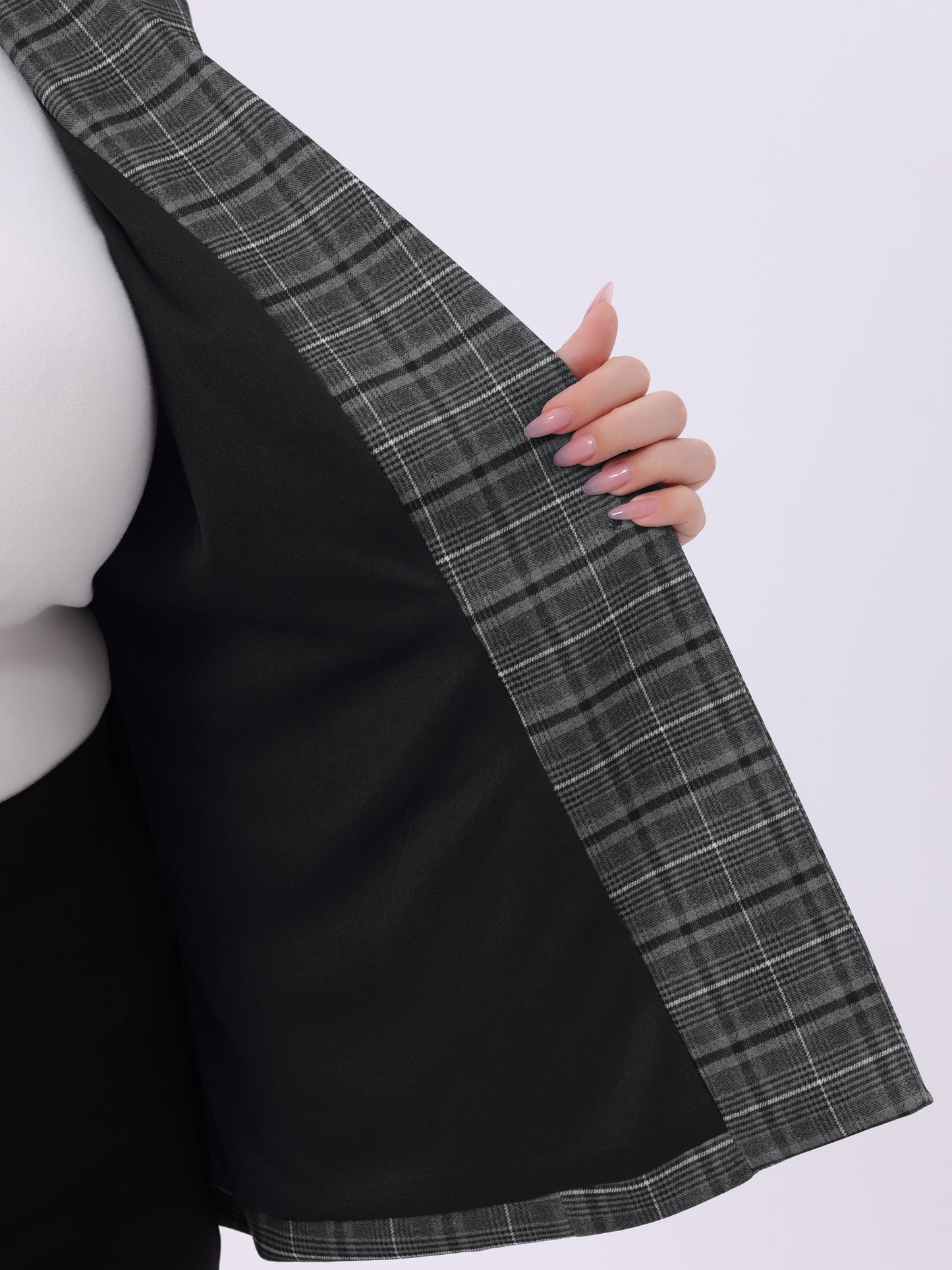Women Plus Size Blazers Business Casual Plaid Notched Lapel Long Sleeve Button Jacket with Pockets