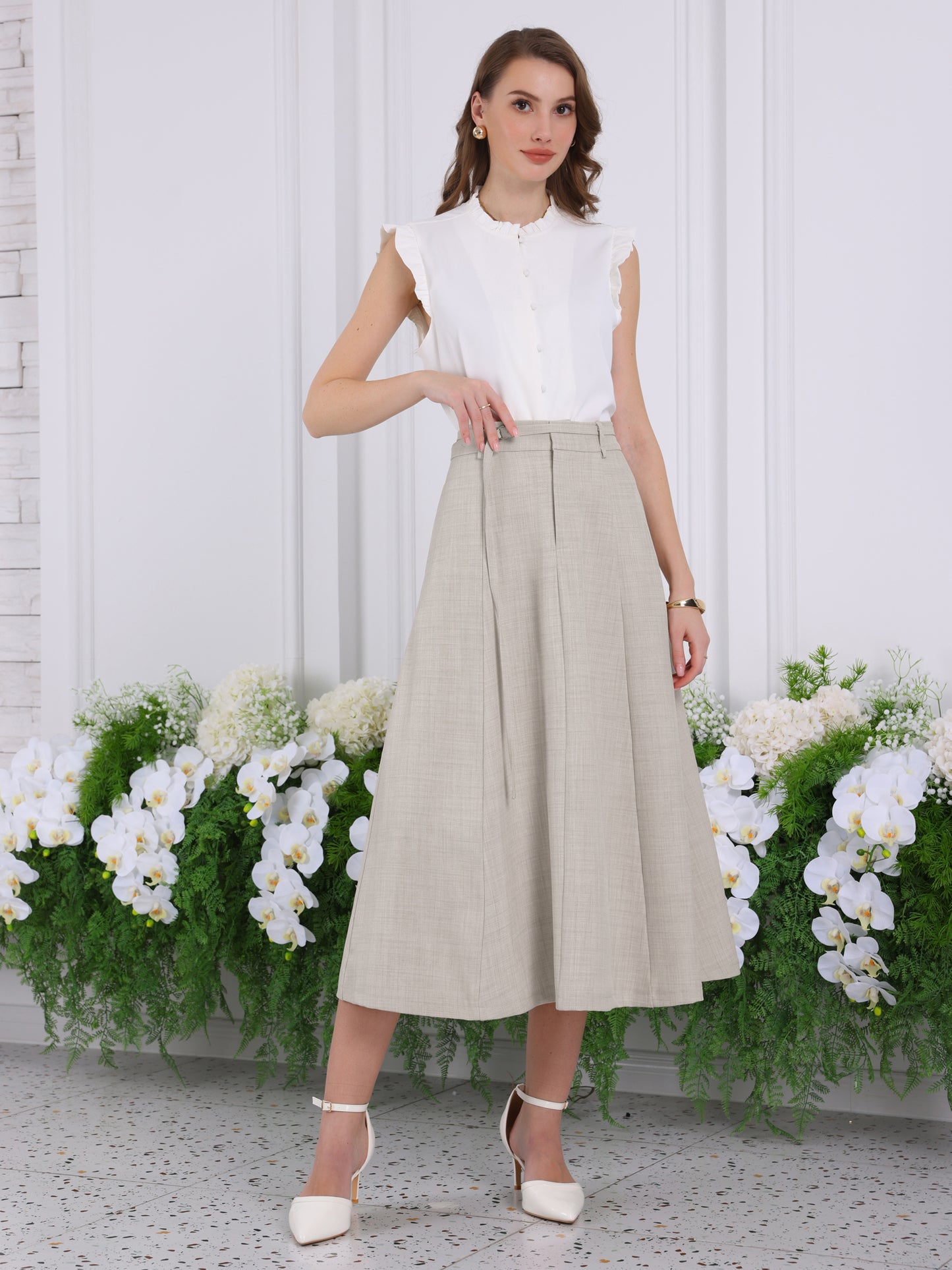 Women's A-Line Elastic High Waist Maxi Skirt