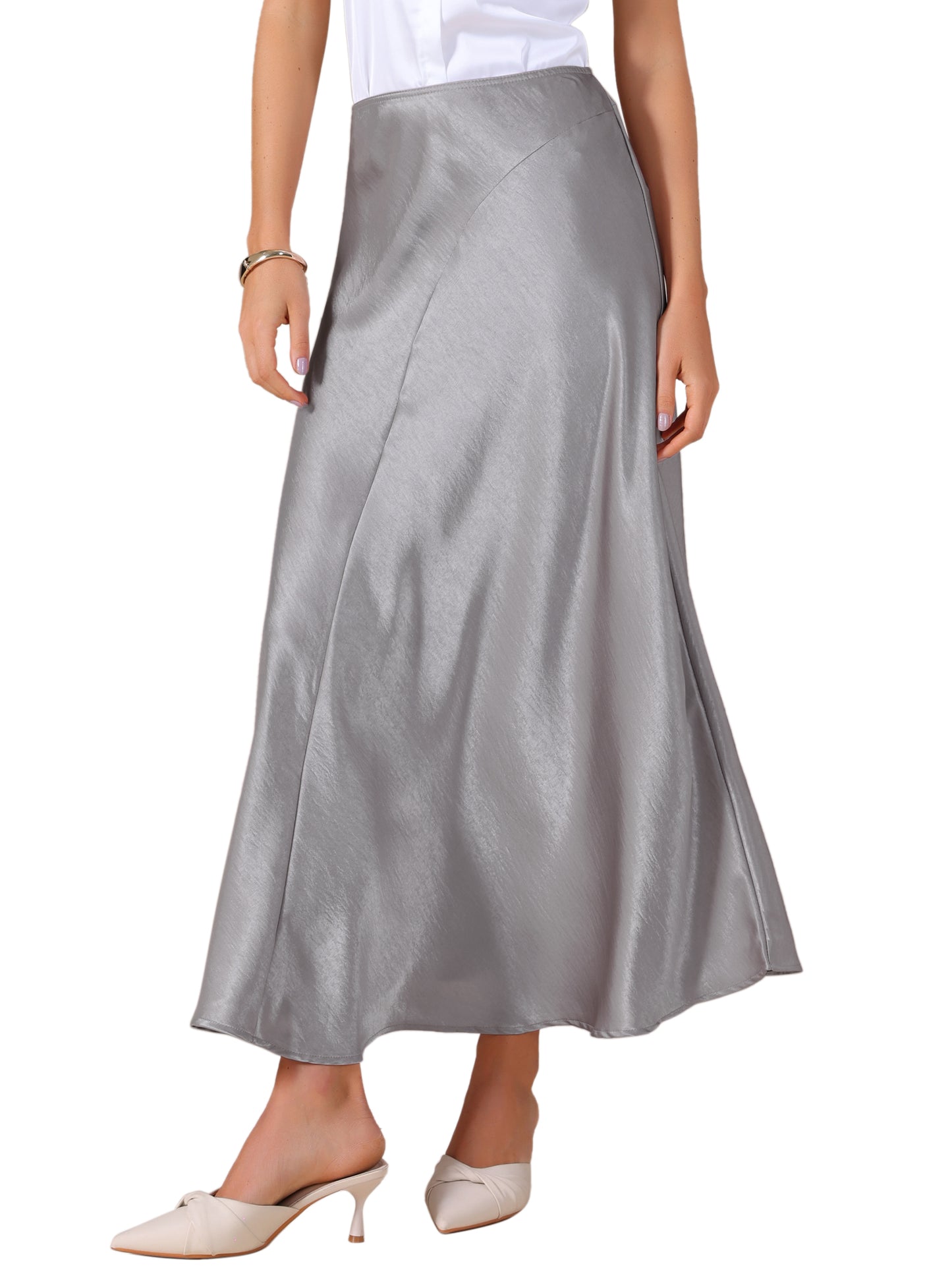 Falda larga de satén para mujer, cintura alta, cintura elástica, falda elegante y holgada
