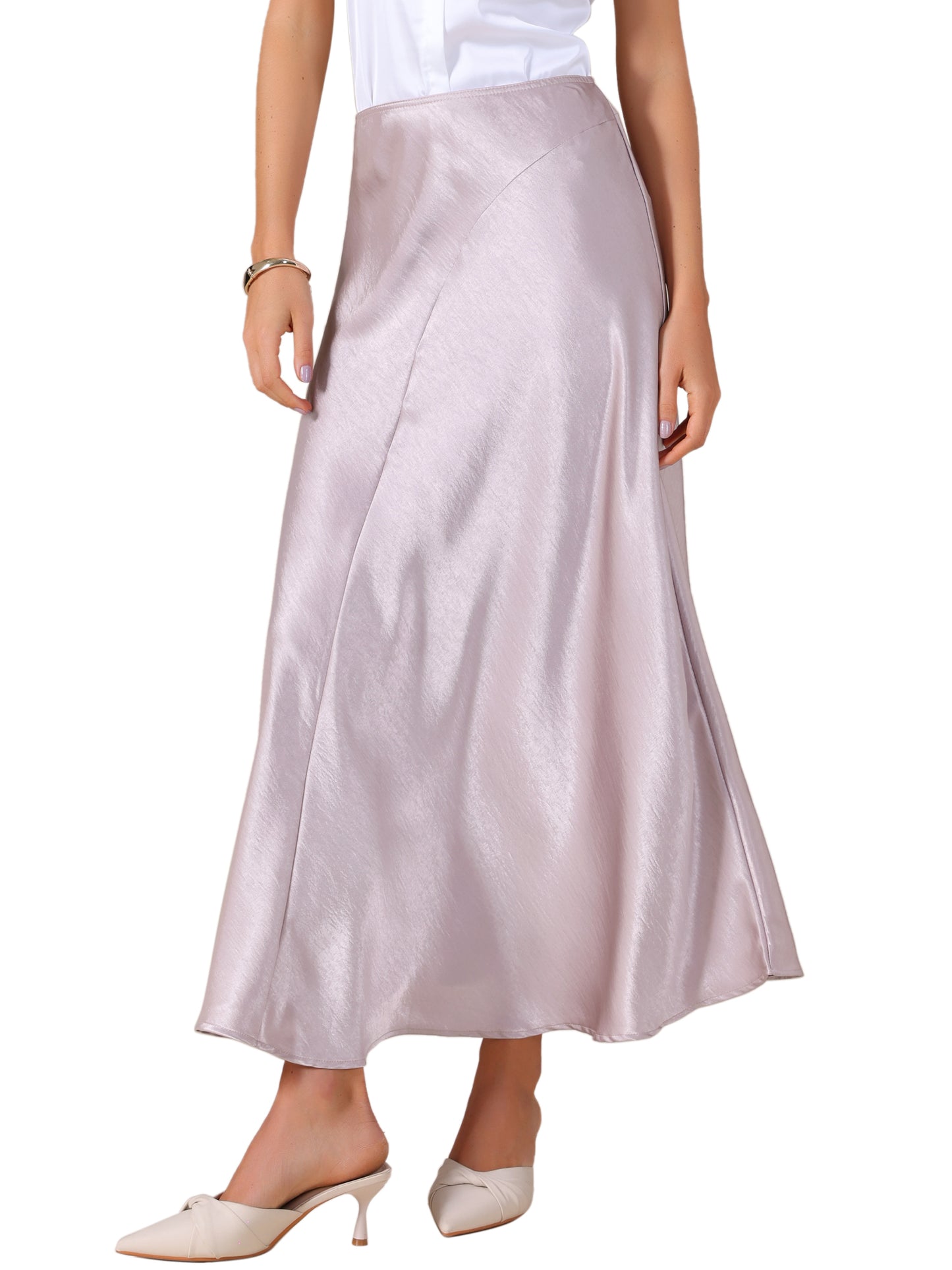 Falda larga de satén para mujer, cintura alta, cintura elástica, falda elegante y holgada