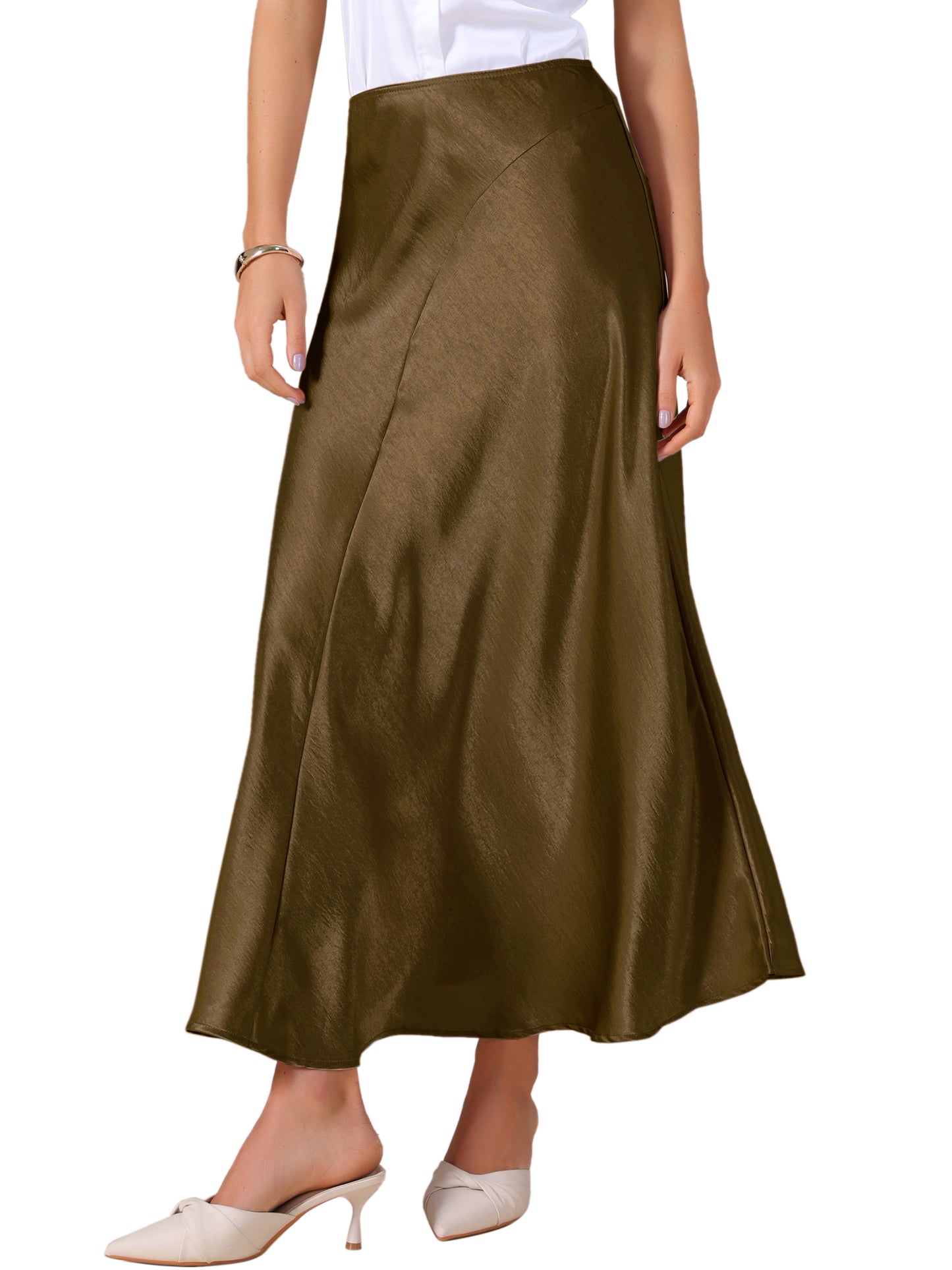Falda larga de satén para mujer, cintura alta, cintura elástica, falda elegante y holgada