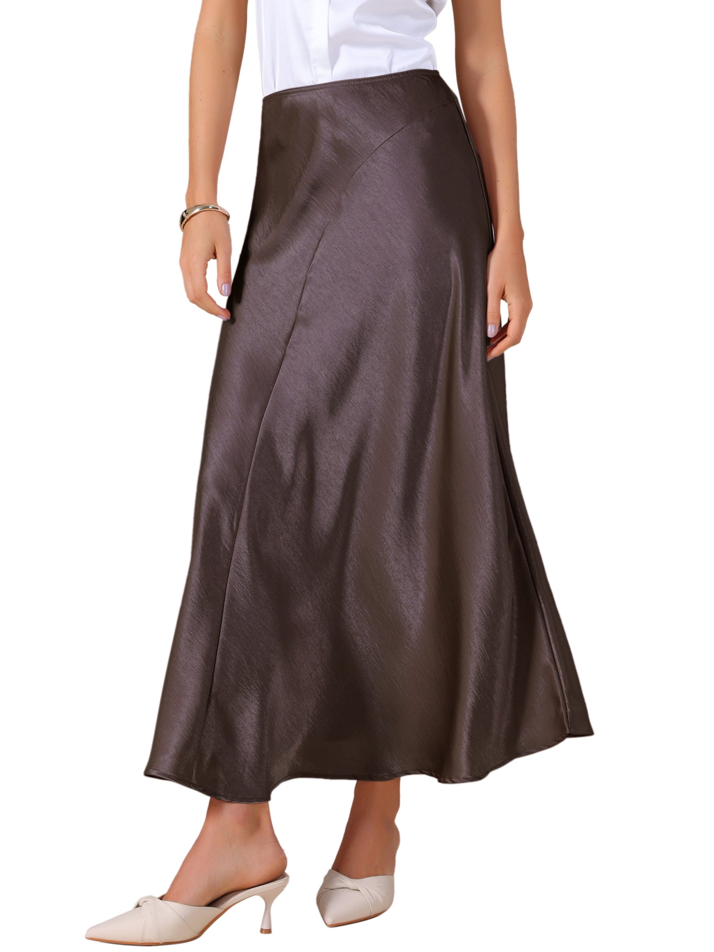 Falda larga de satén para mujer, cintura alta, cintura elástica, falda elegante y holgada