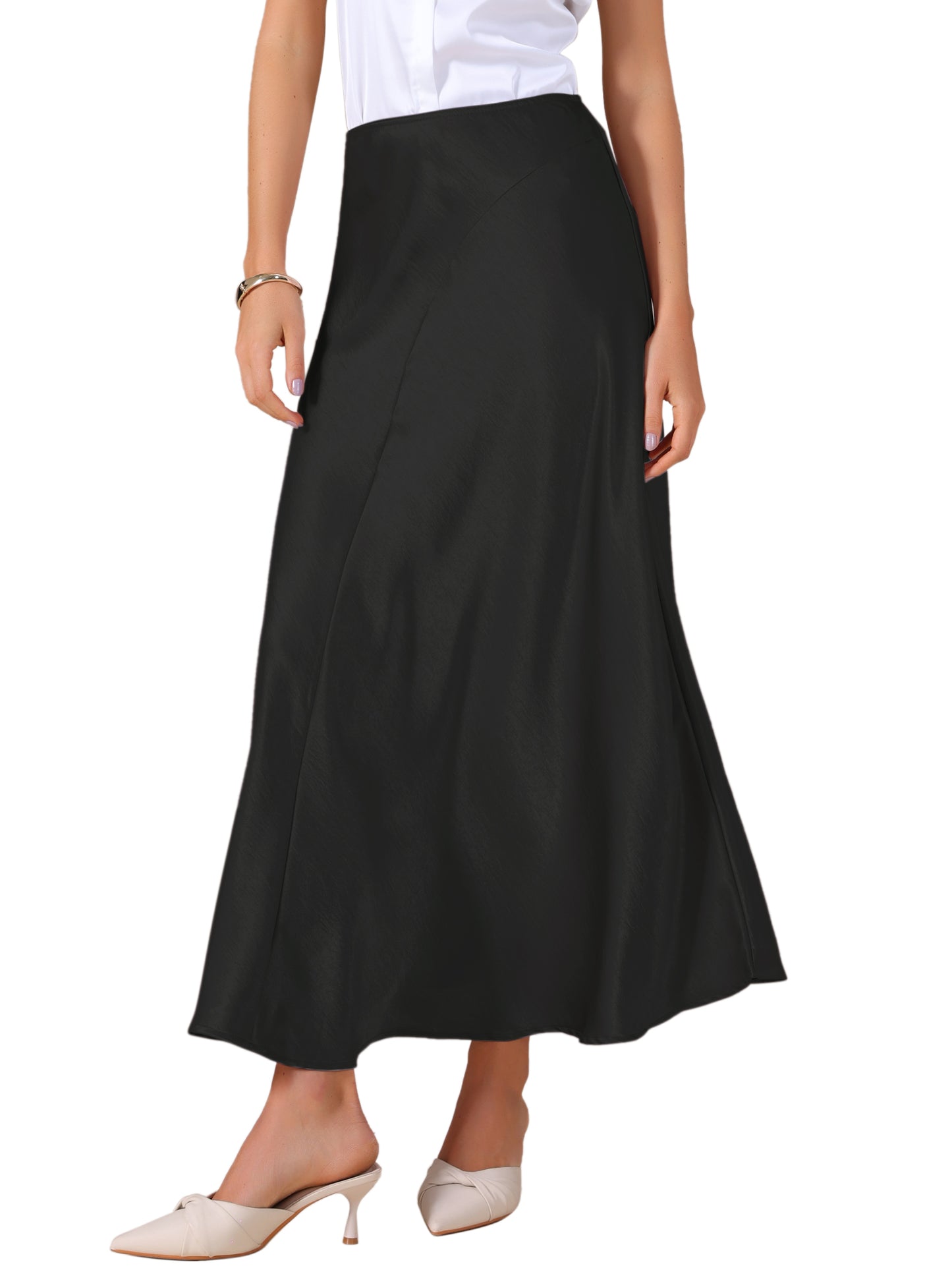 Falda larga de satén para mujer, cintura alta, cintura elástica, falda elegante y holgada