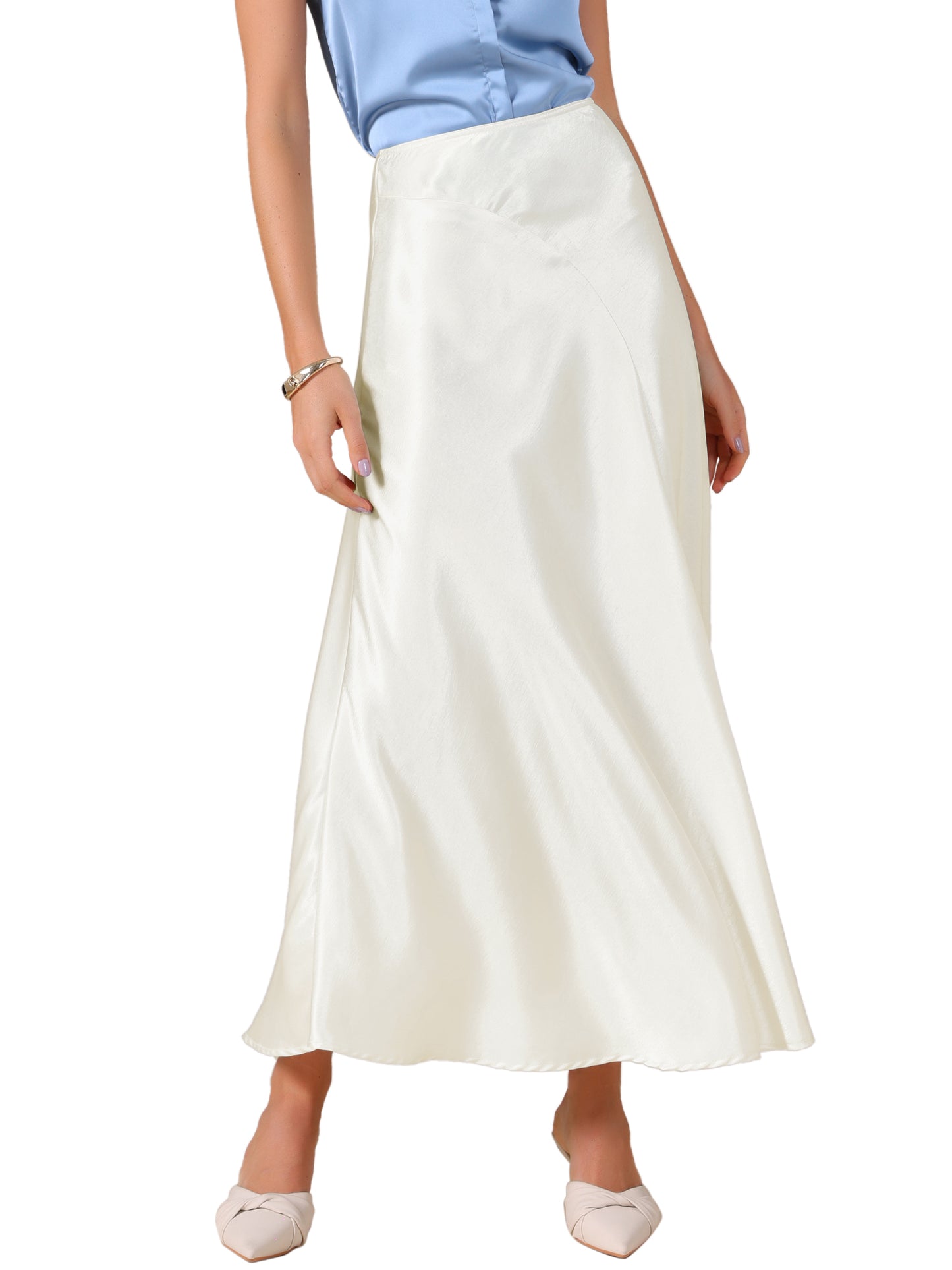 Falda larga de satén para mujer, cintura alta, cintura elástica, falda elegante y holgada