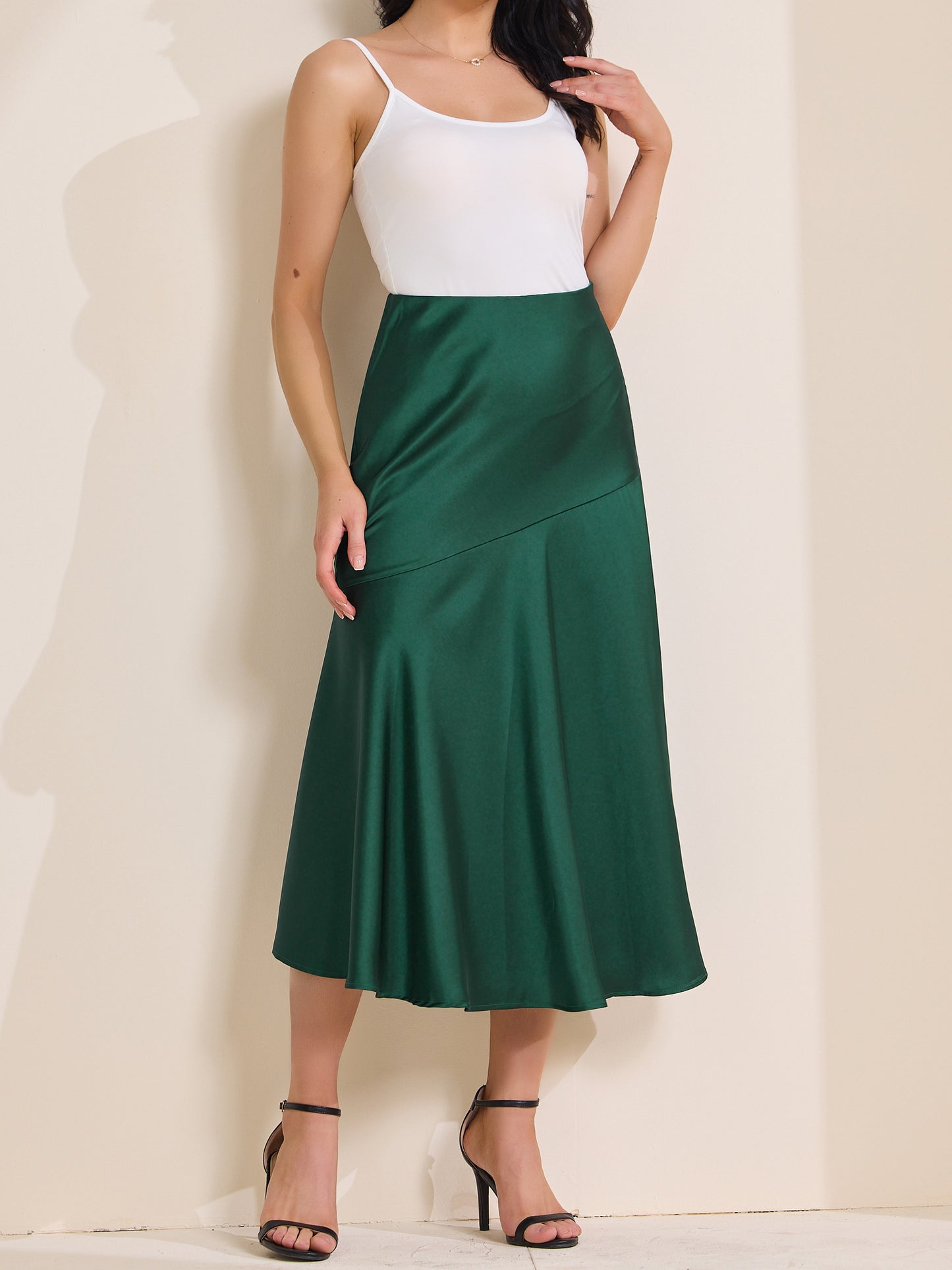Women's High Waist Mermaid Satin Maxi Skirt