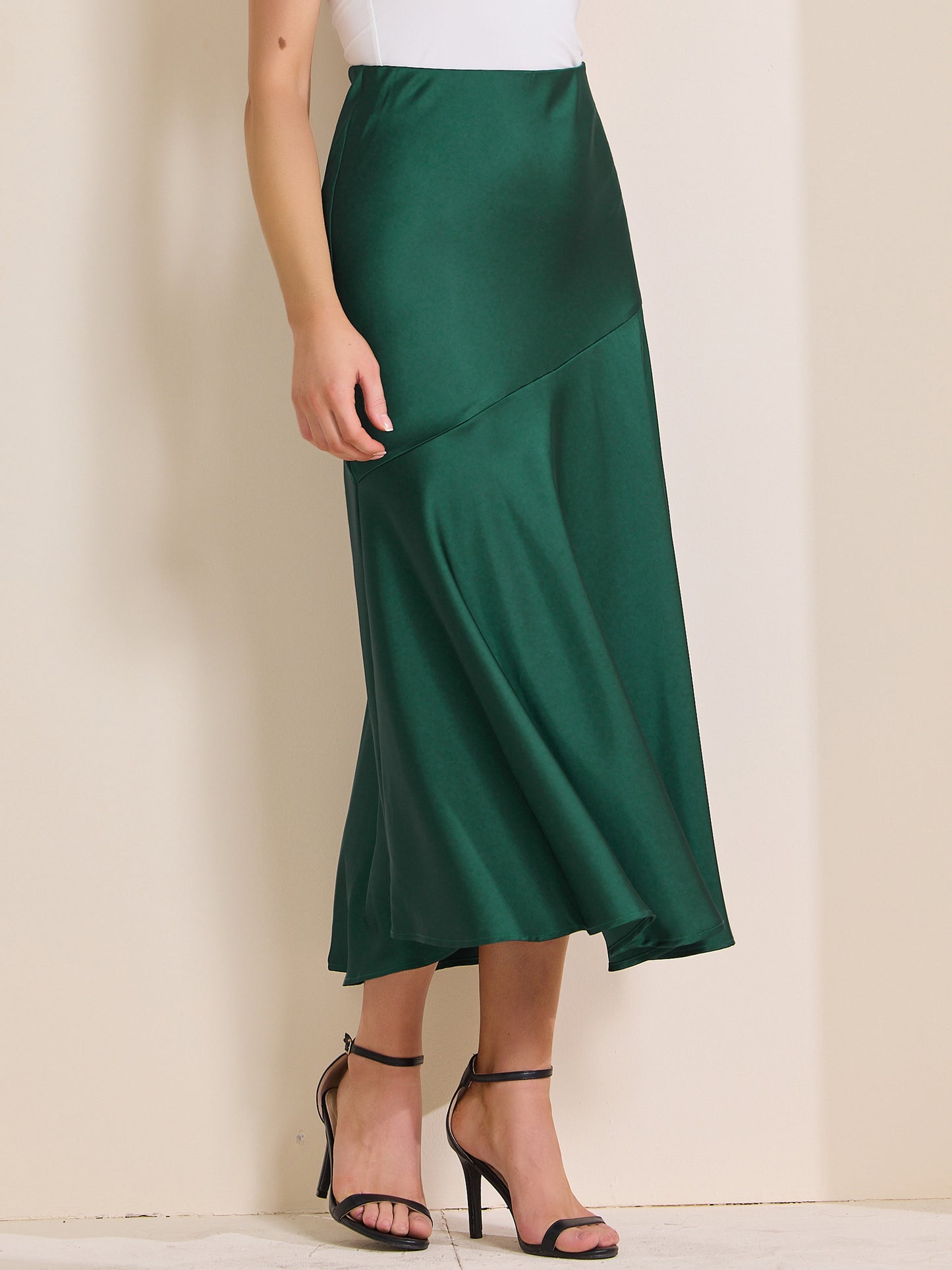 Women's High Waist Mermaid Satin Maxi Skirt