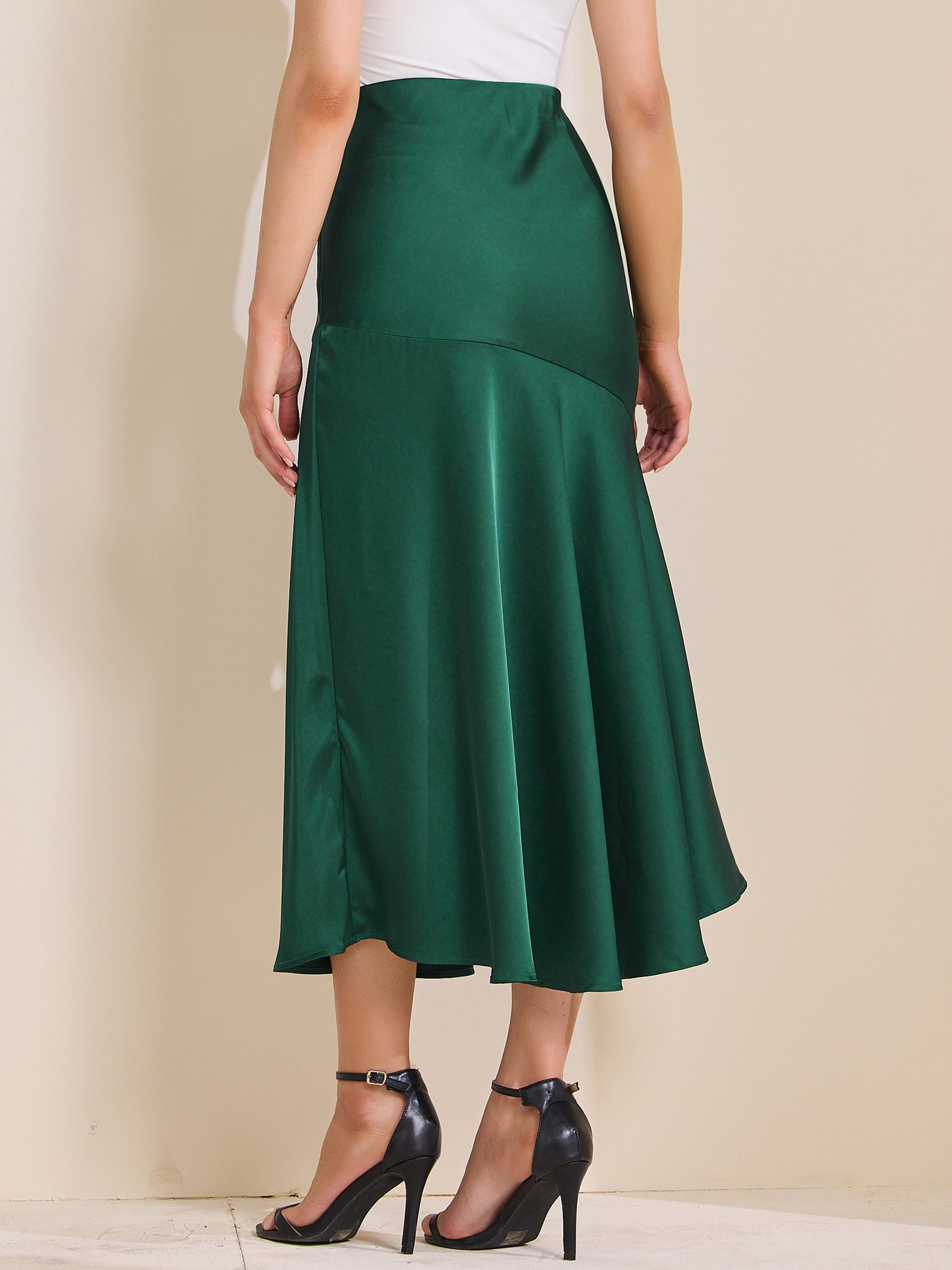 Women's High Waist Mermaid Satin Maxi Skirt