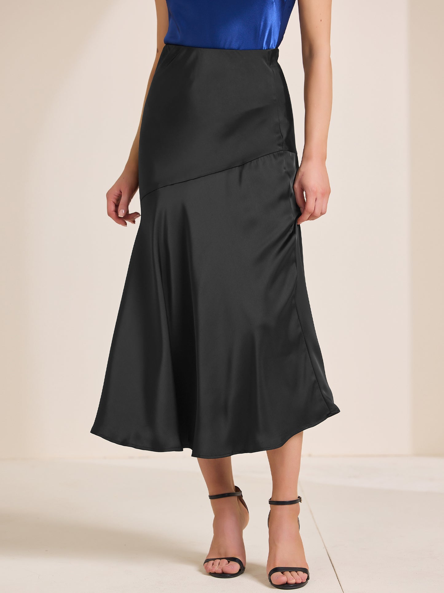Women's High Waist Mermaid Satin Maxi Skirt