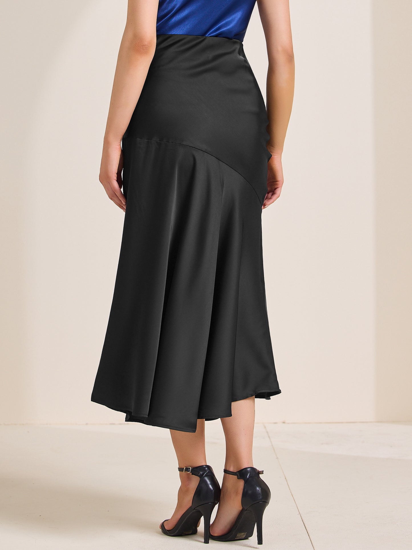 Falda larga de satén estilo sirena con cintura alta para mujer