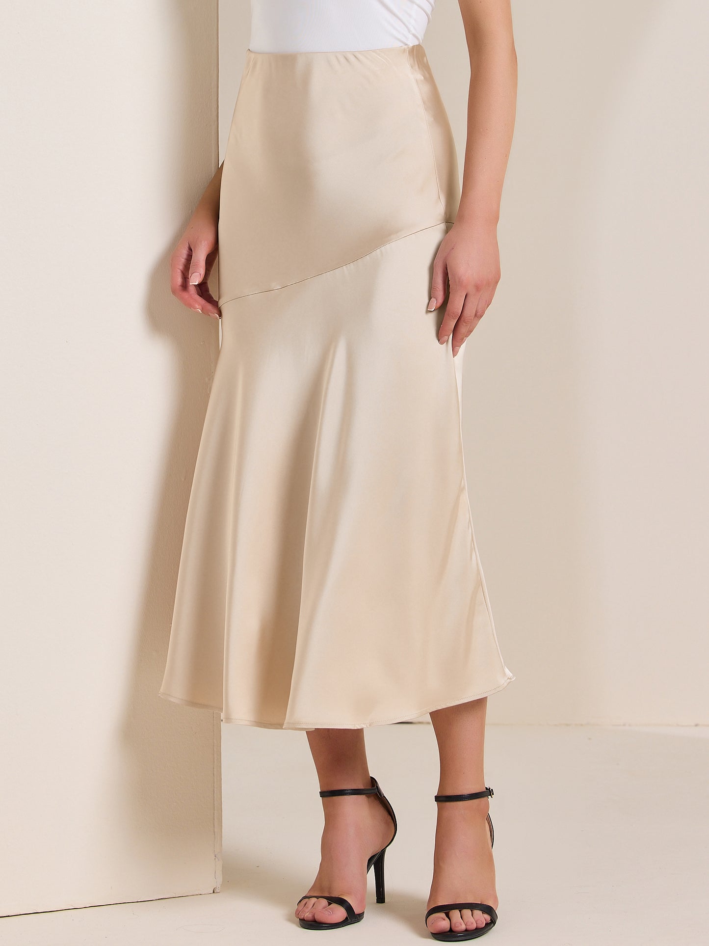 Women's High Waist Mermaid Satin Maxi Skirt