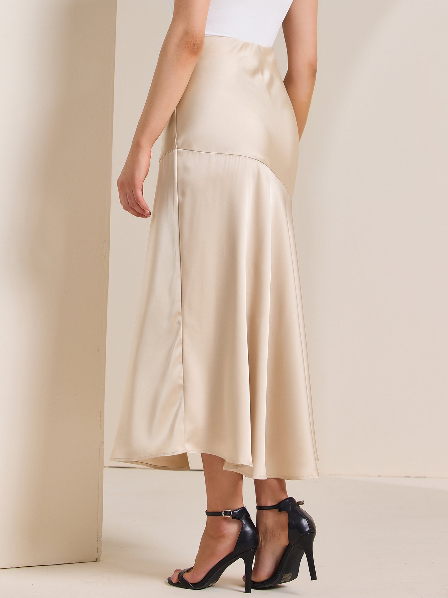 Women's High Waist Mermaid Satin Maxi Skirt