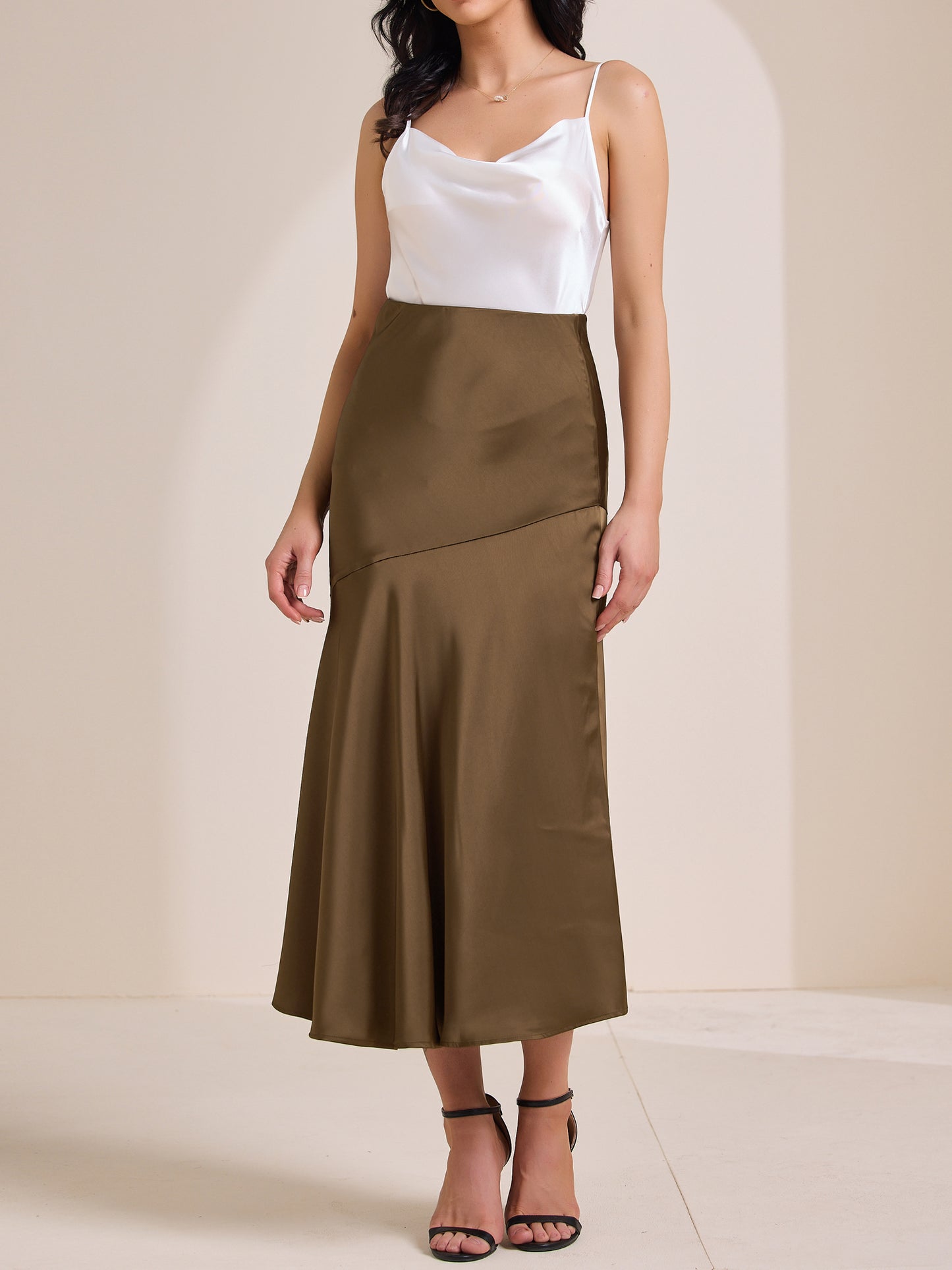 Women's High Waist Mermaid Satin Maxi Skirt