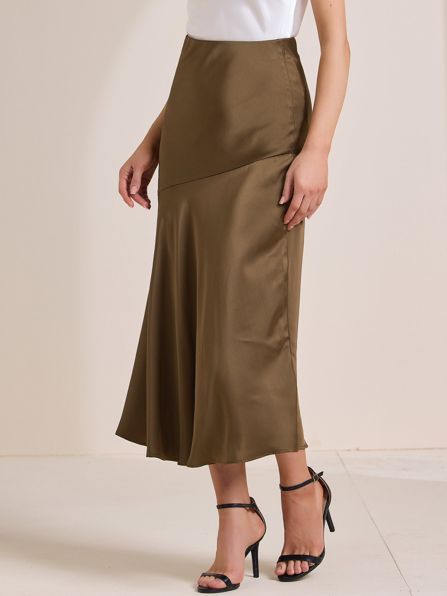 Women's High Waist Mermaid Satin Maxi Skirt