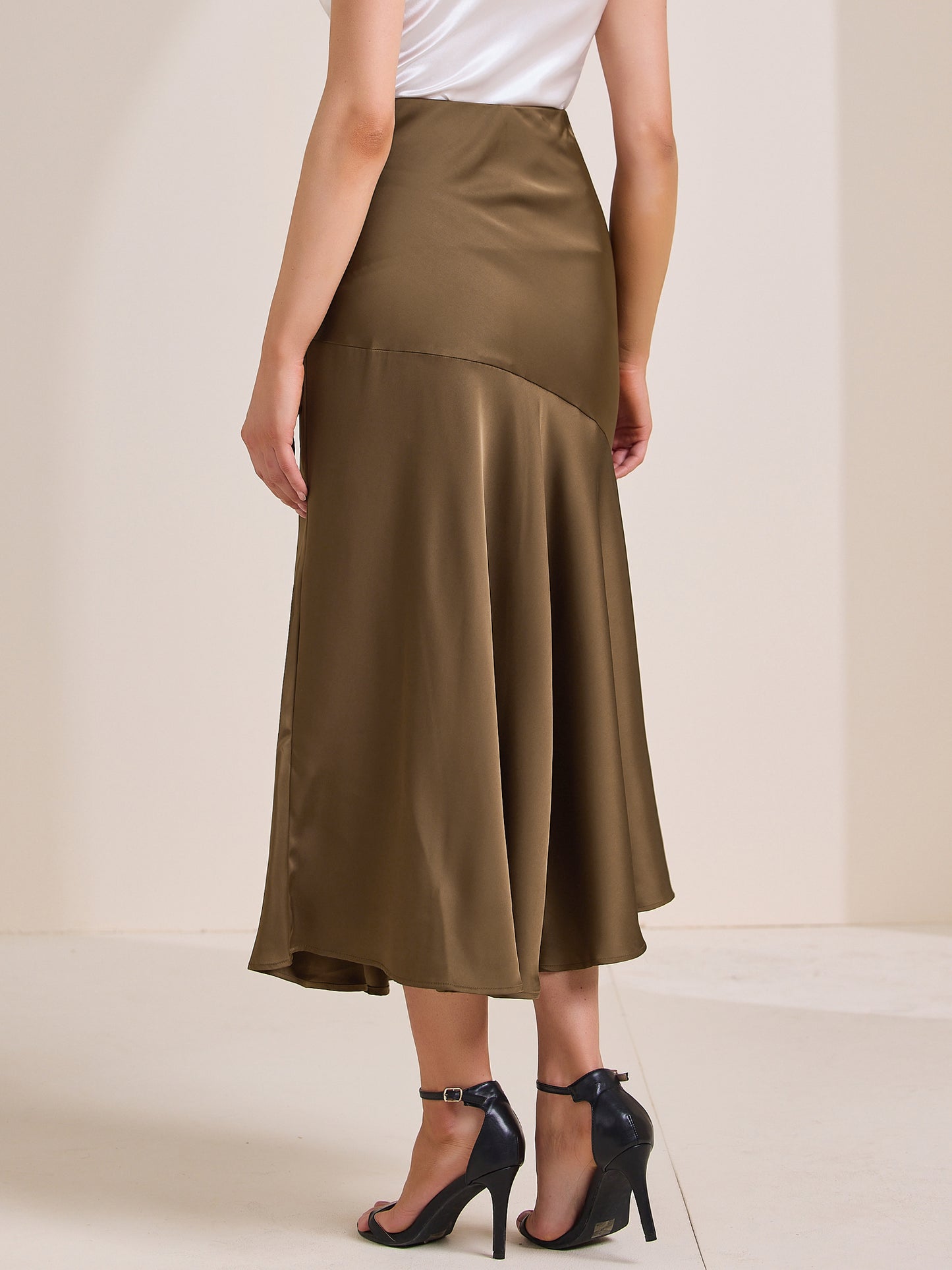 Women's High Waist Mermaid Satin Maxi Skirt