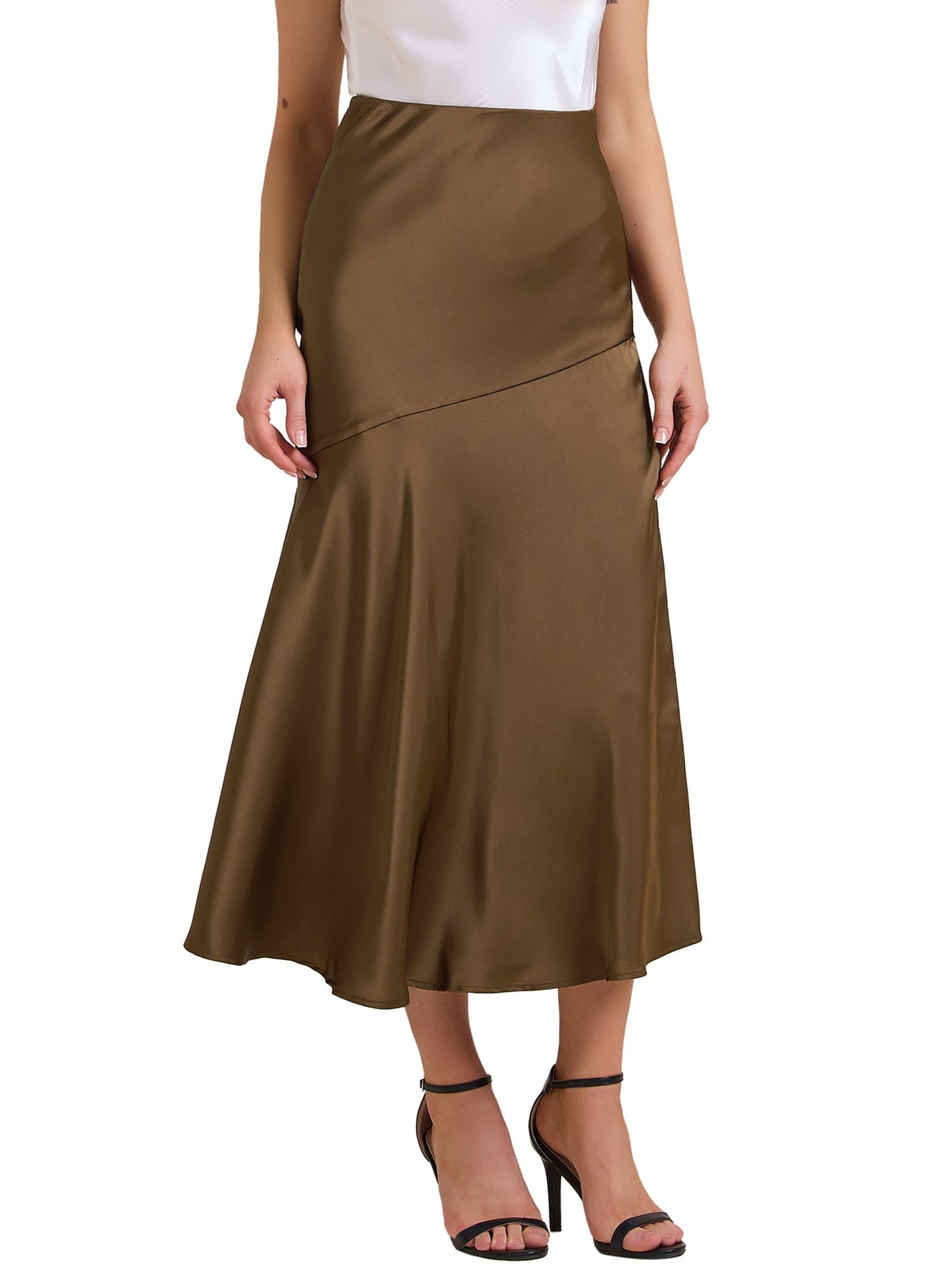 Women's High Waist Mermaid Satin Maxi Skirt