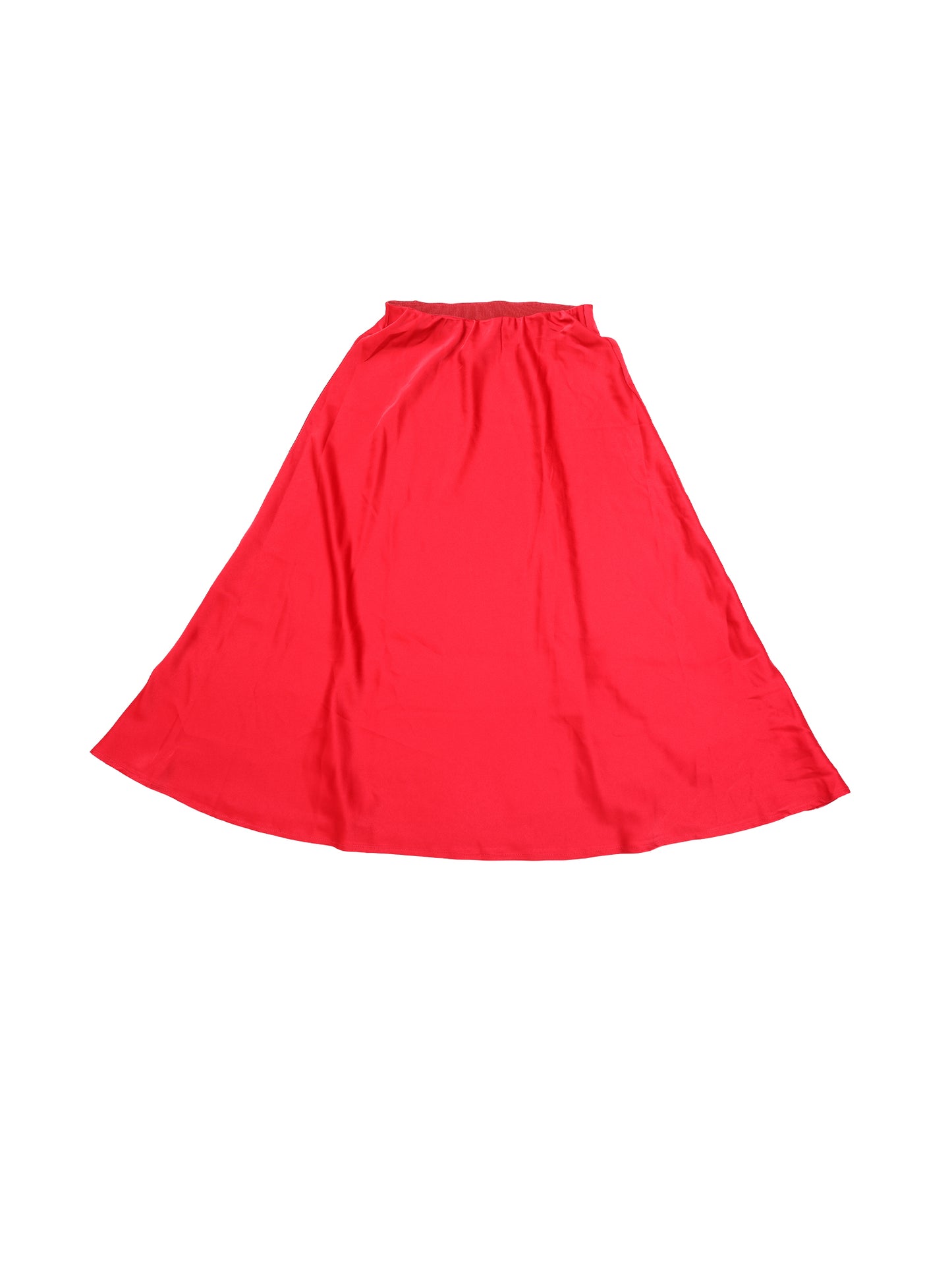 Women's High Waist A-Line Elastic Waistband Flared Satin Midi Skirt