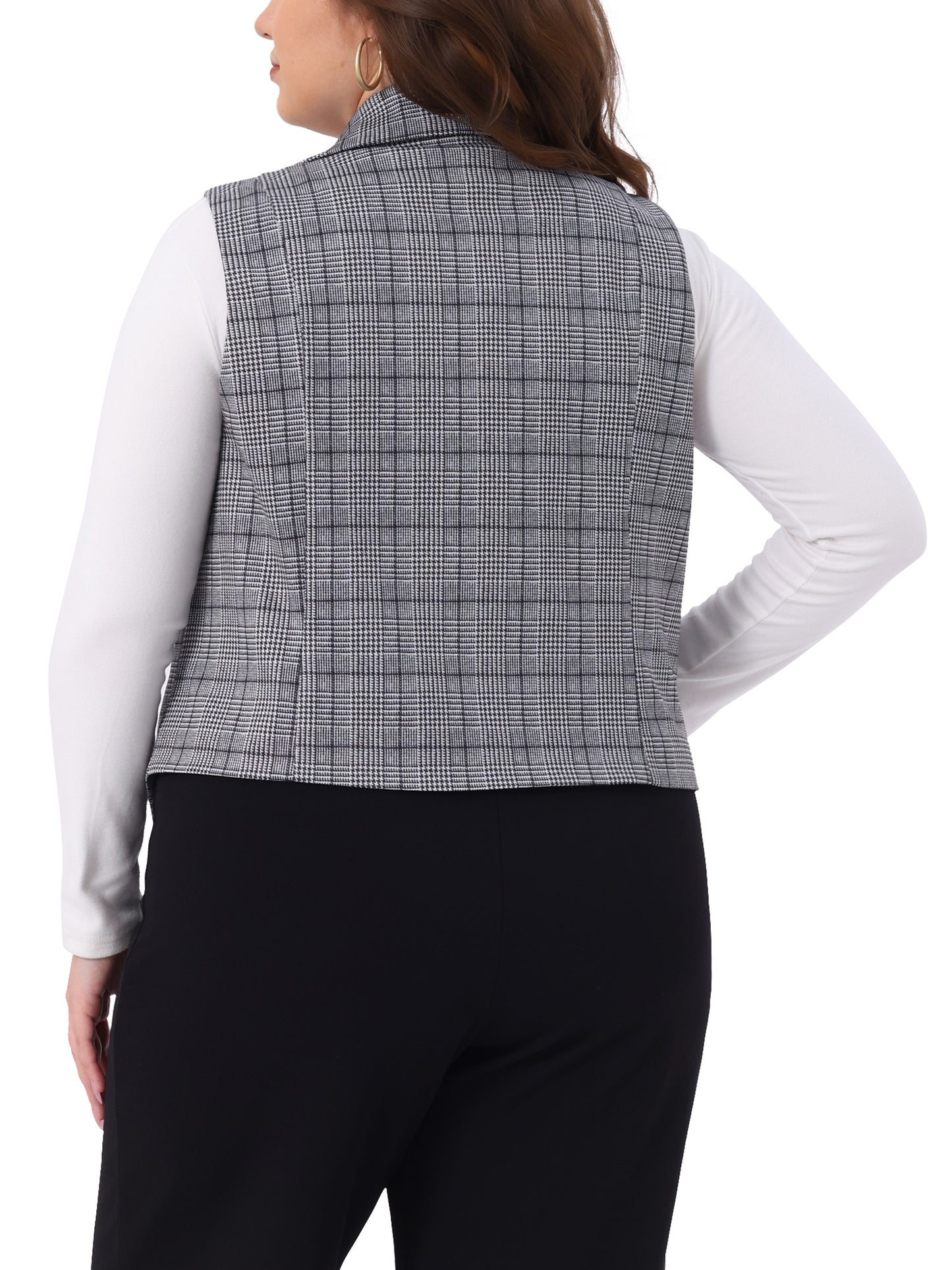 Women Plus Size Checkered Vest Lined Waistcoat Retro Office Work Plaid Vest