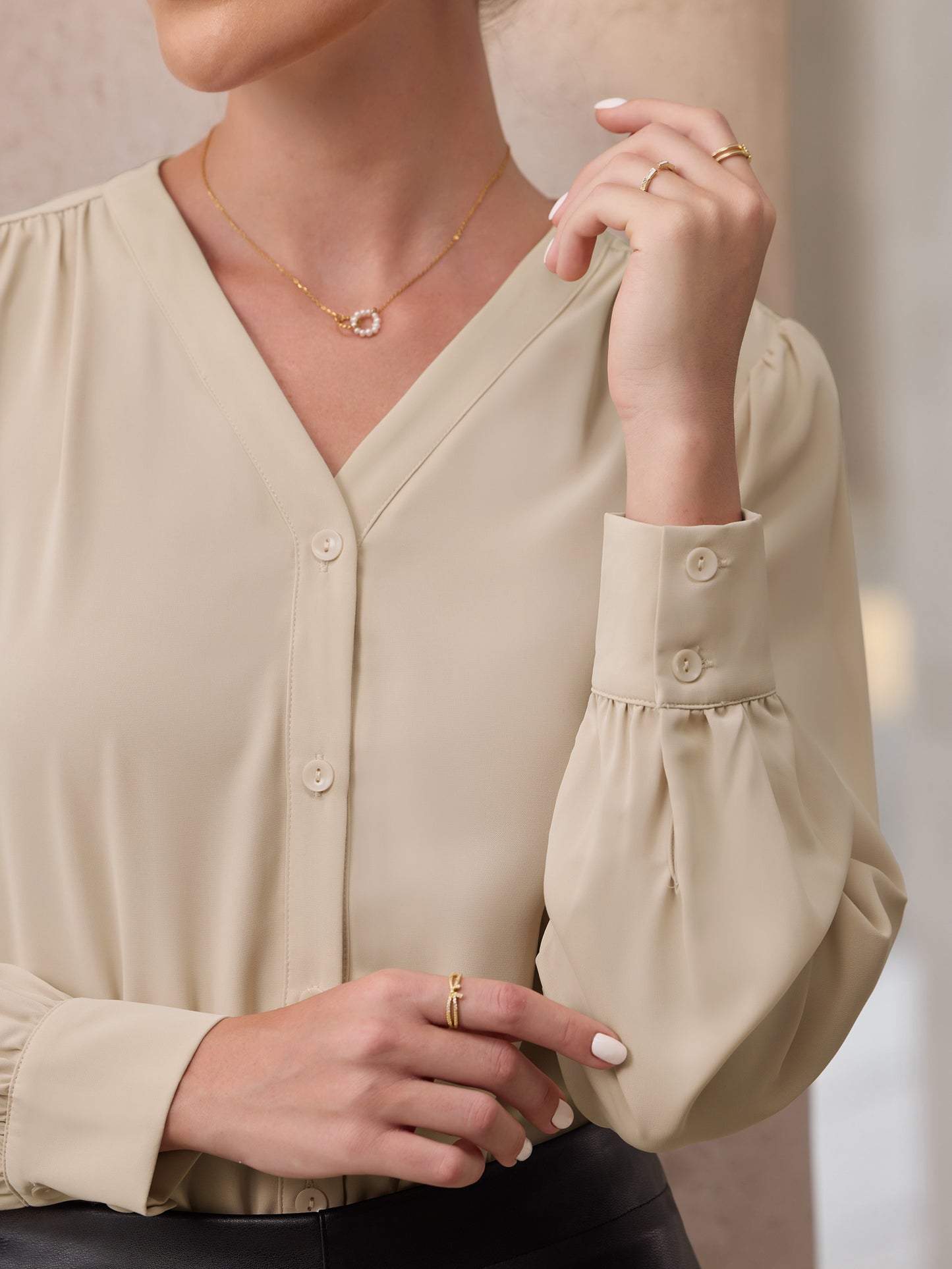 Women's Button Down Bodysuit Long Sleeve V Neck Classic Business Work Shirt Top