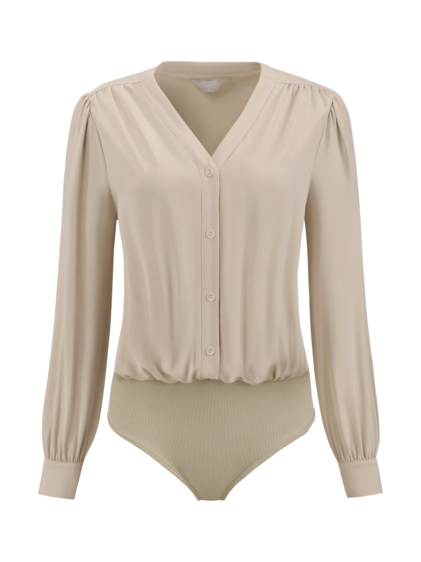 Women's Button Down Bodysuit Long Sleeve V Neck Classic Business Work Shirt Top