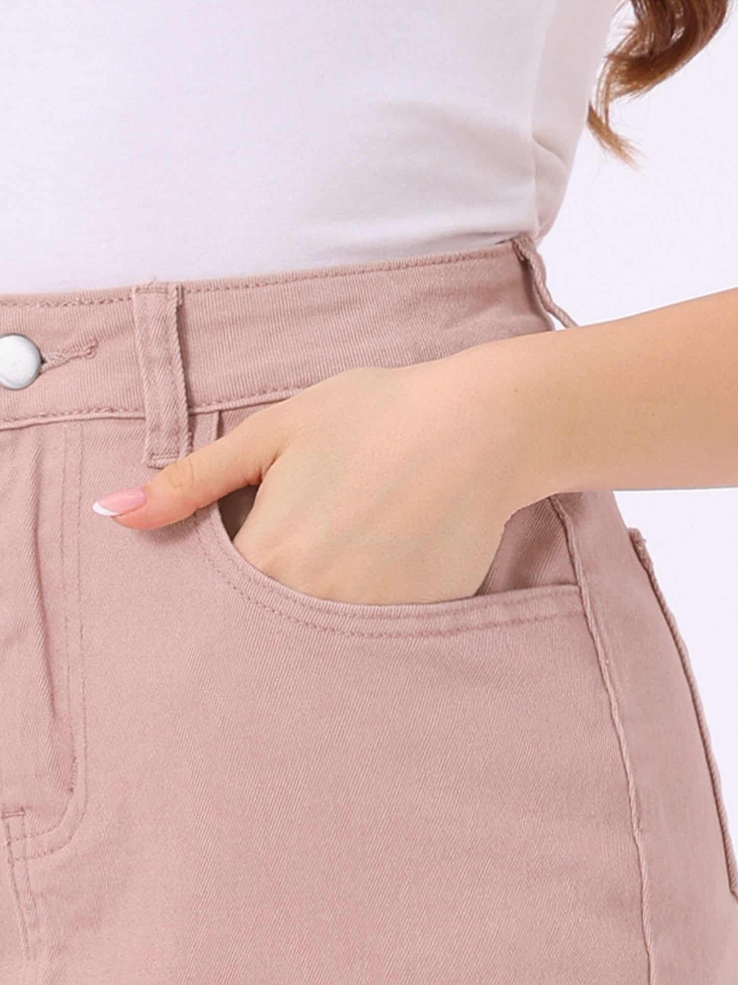 Falda vaquera informal para mujer, cintura alta, bolsillos traseros abiertos, falda vaquera midi