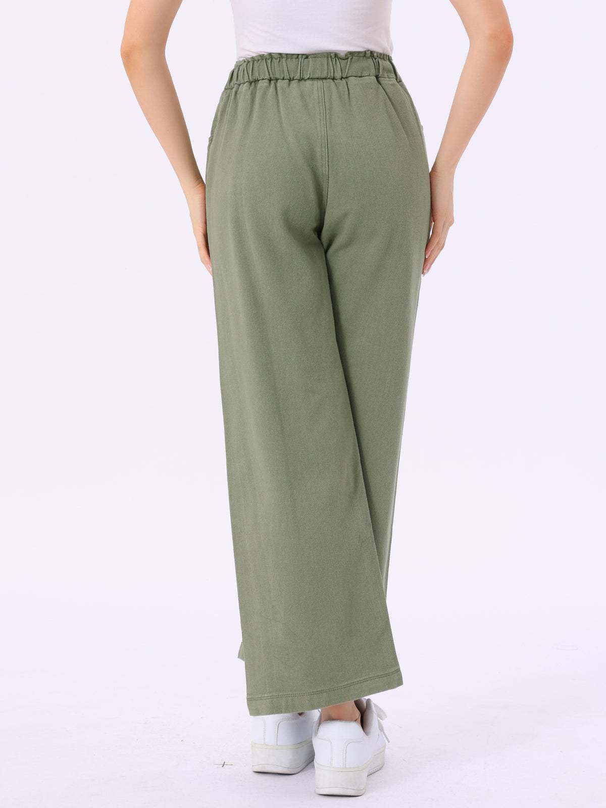 Women's Casual Denim Pants Baggy Drawstring Elastic Waist Wide Legs Jeans