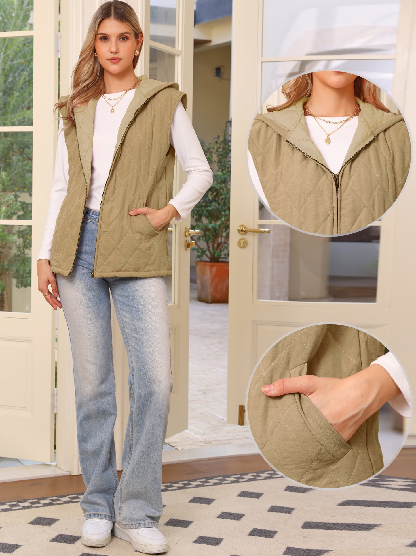 Women's Oversized Sleeveless Winter Gilet Quilted Zip Hoodie Puffer Vest