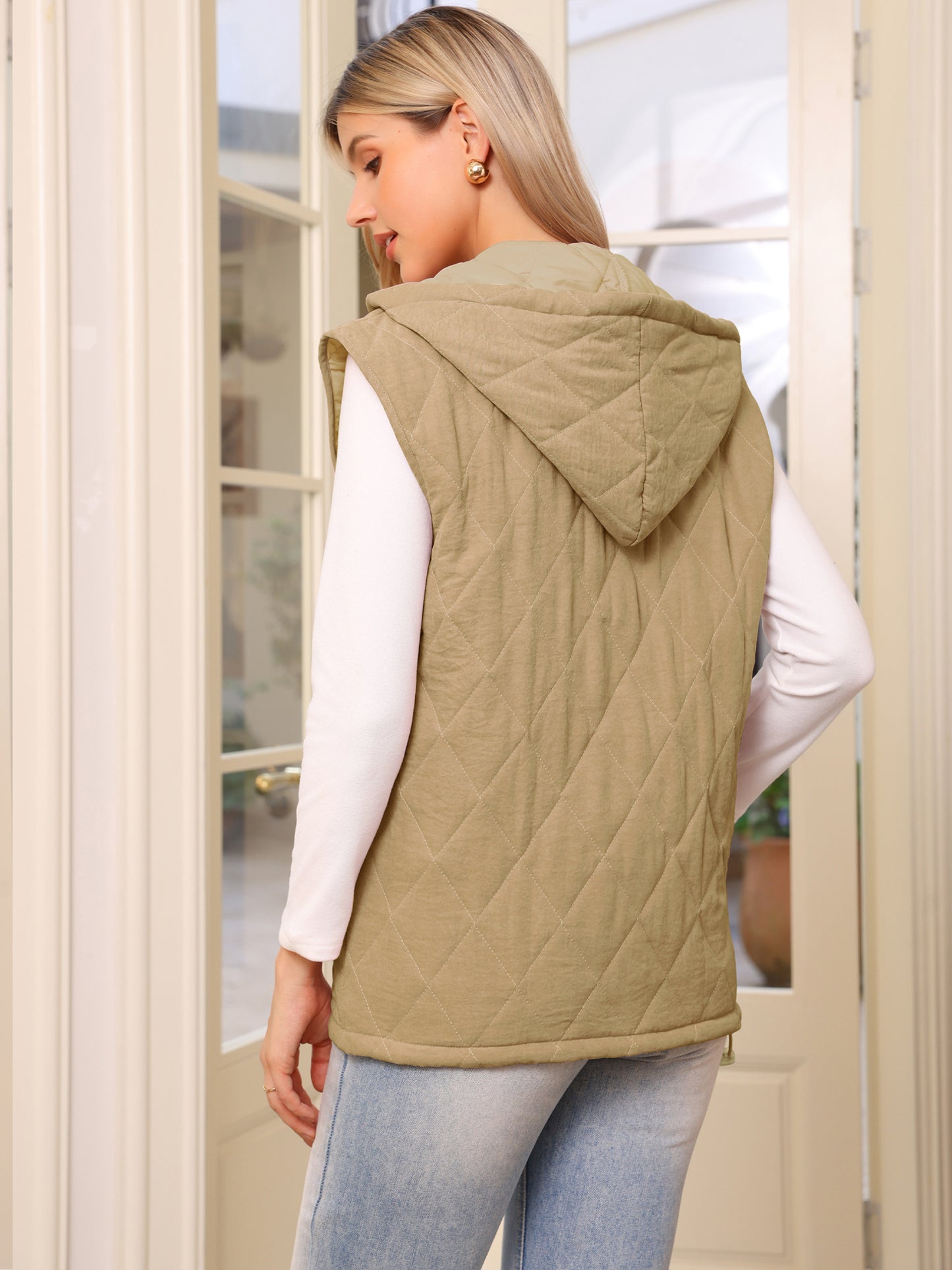 Women's Oversized Sleeveless Winter Gilet Quilted Zip Hoodie Puffer Vest