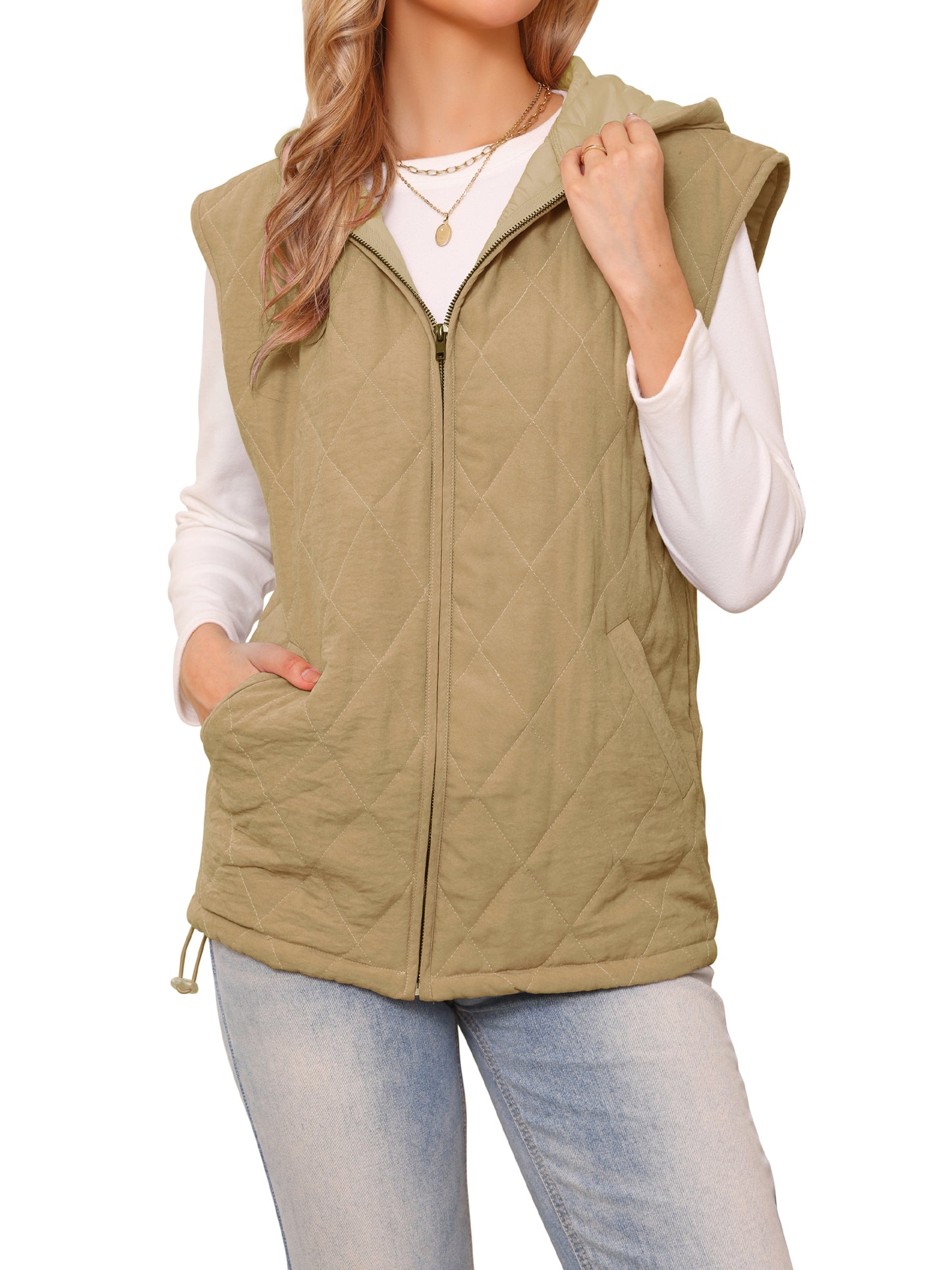 Women's Oversized Sleeveless Winter Gilet Quilted Zip Hoodie Puffer Vest