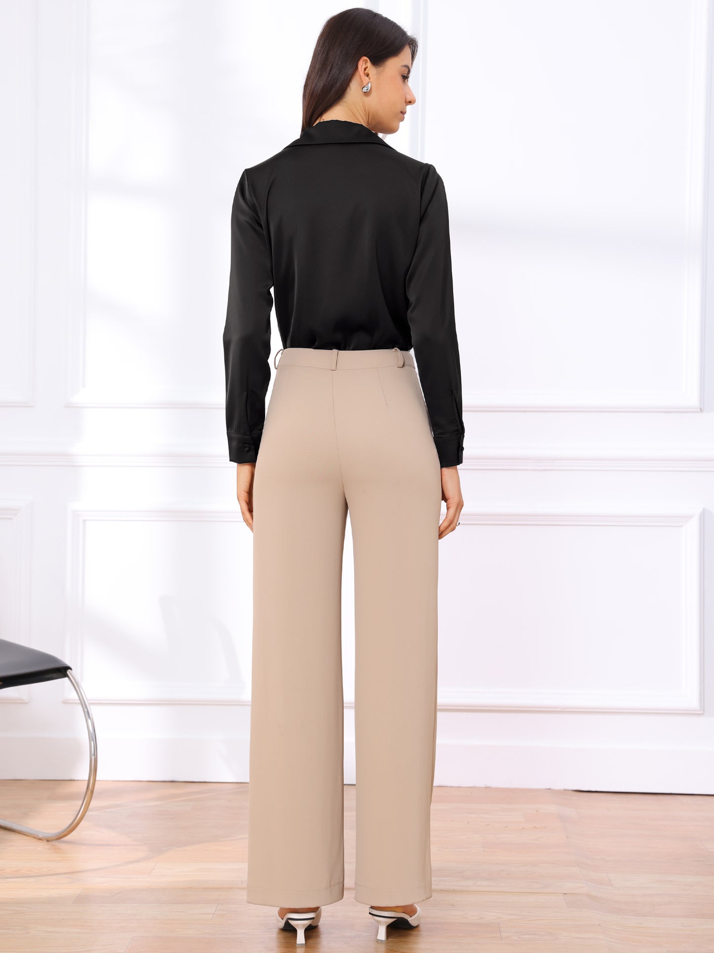 Women's Button Up Leotard Shirt Satin Long Sleeve Notched Lapel Business Work Bodysuit