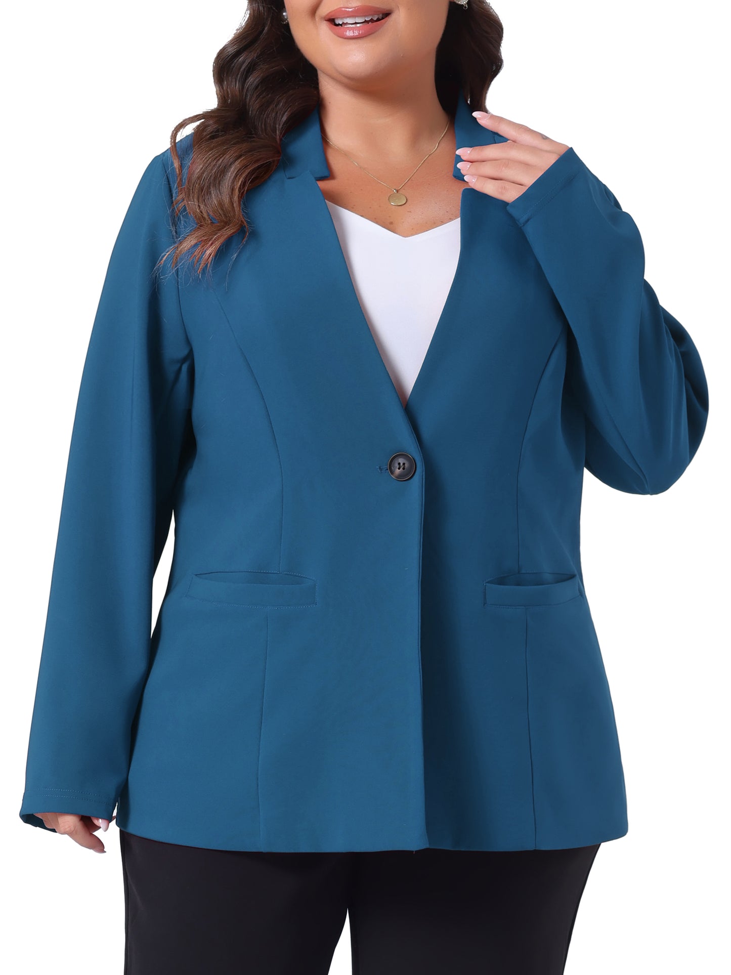 Women's Plus Size Button Long Sleeve Office Work Business Suit Blazer Jacket