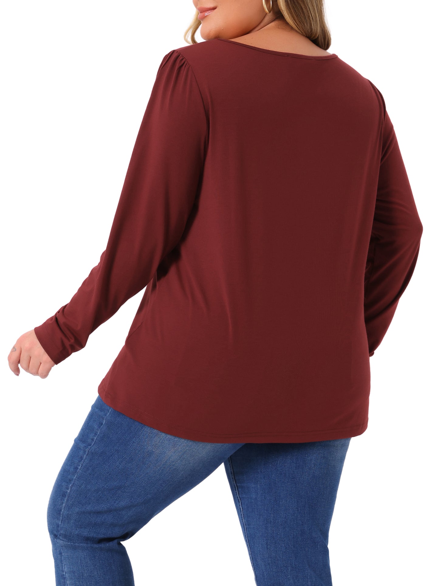 Women's Plus Size Long Sleeve Top Crew Neck Front Tucks Detail Blouse