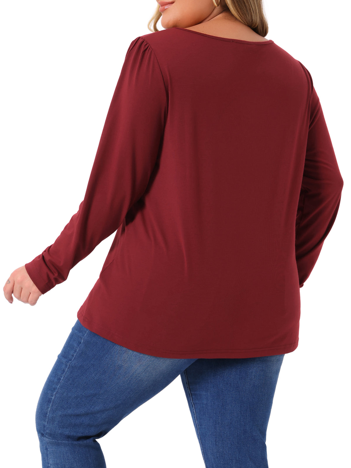 Women's Plus Size Long Sleeve Top Crew Neck Front Tucks Detail Blouse