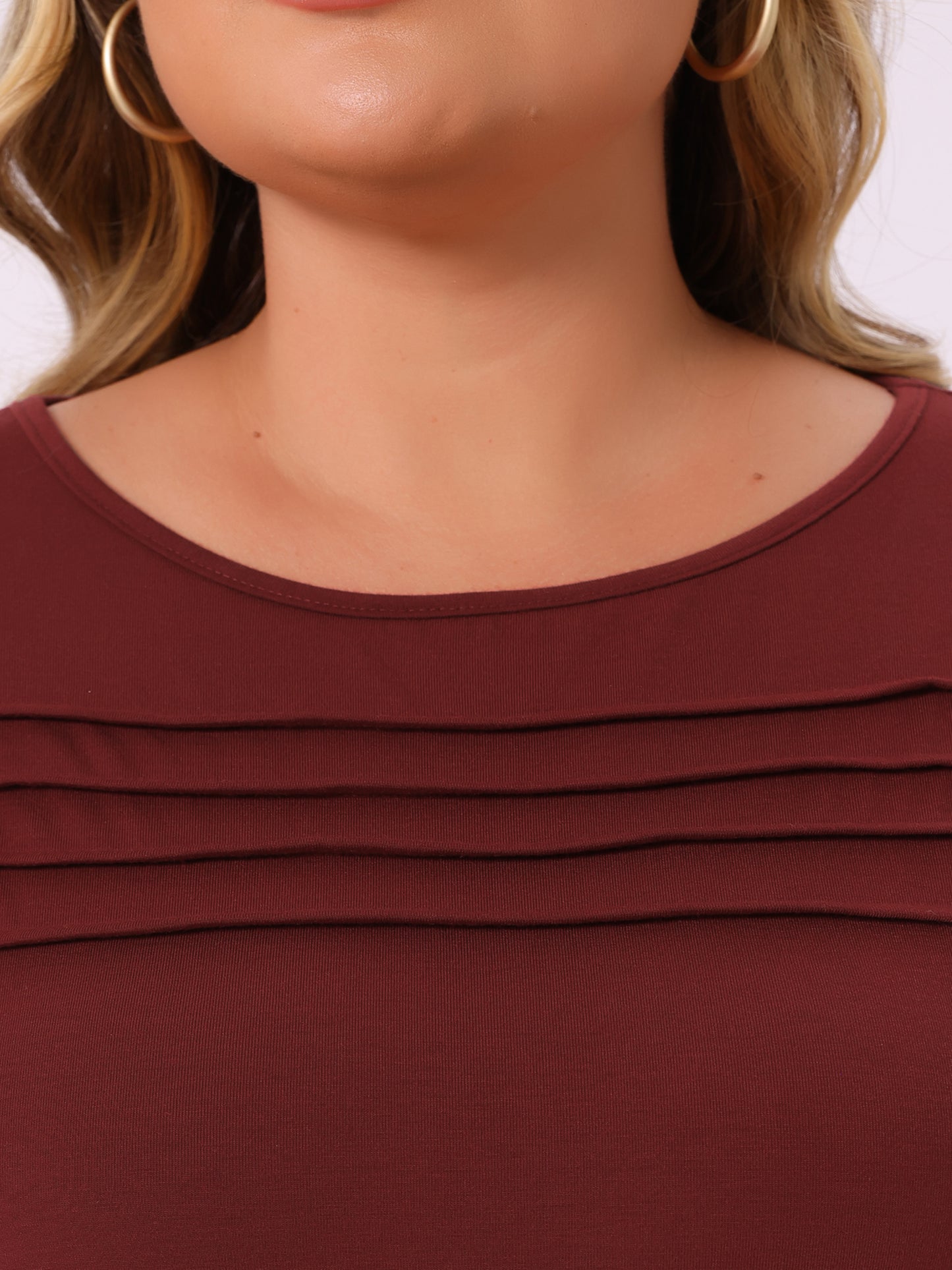 Women's Plus Size Long Sleeve Top Crew Neck Front Tucks Detail Blouse