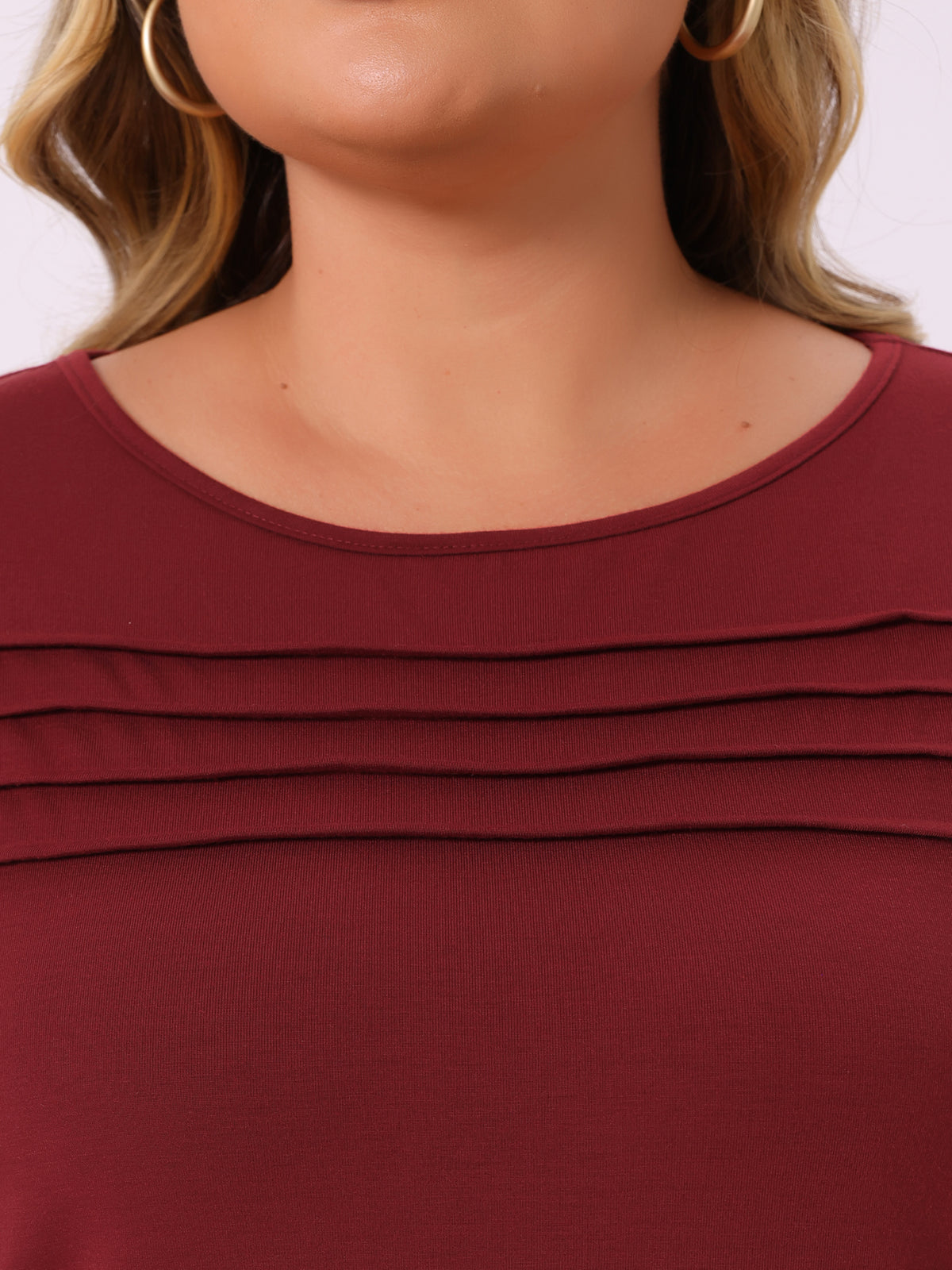 Women's Plus Size Long Sleeve Top Crew Neck Front Tucks Detail Blouse
