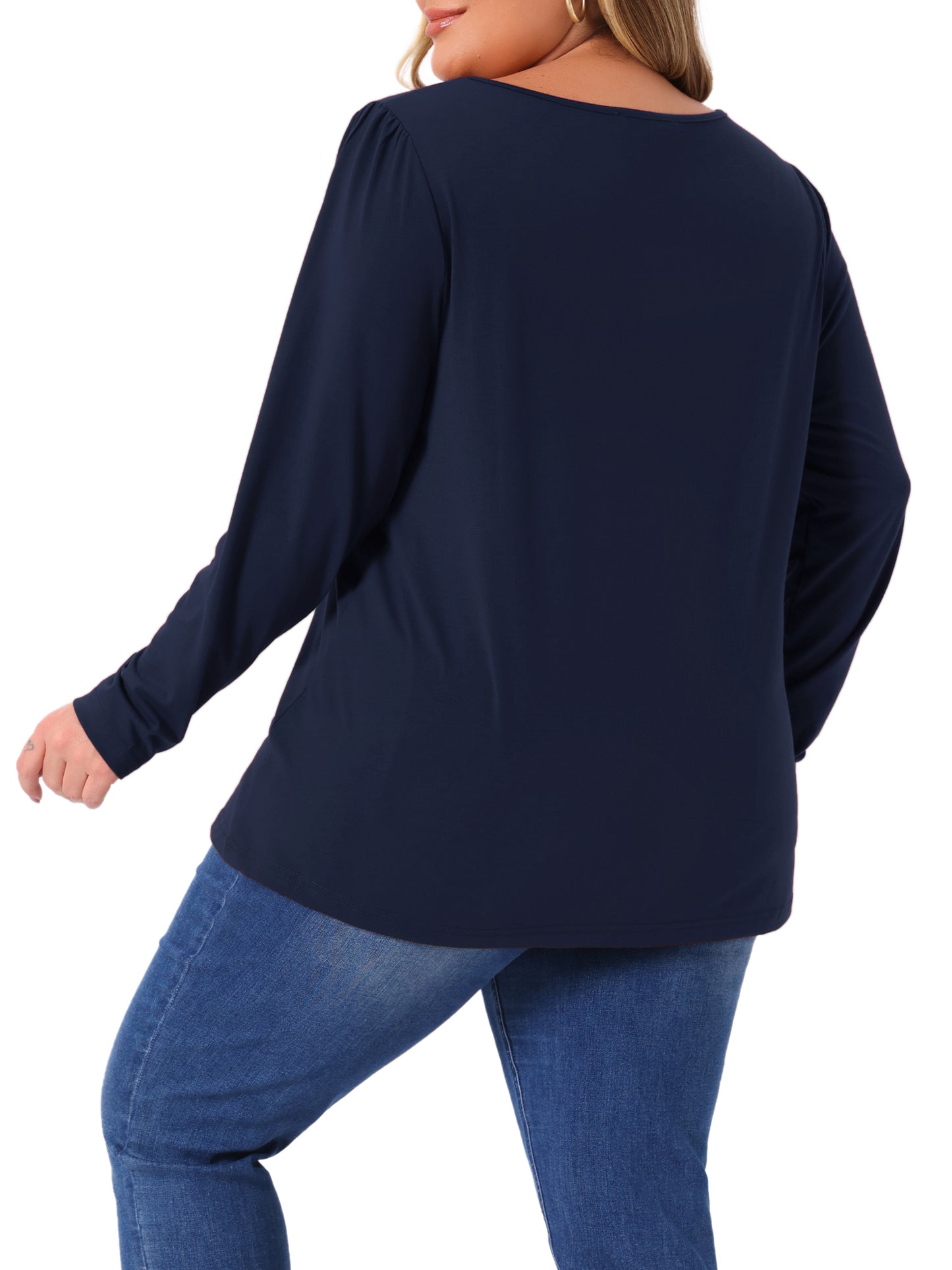 Women's Plus Size Long Sleeve Top Crew Neck Front Tucks Detail Blouse