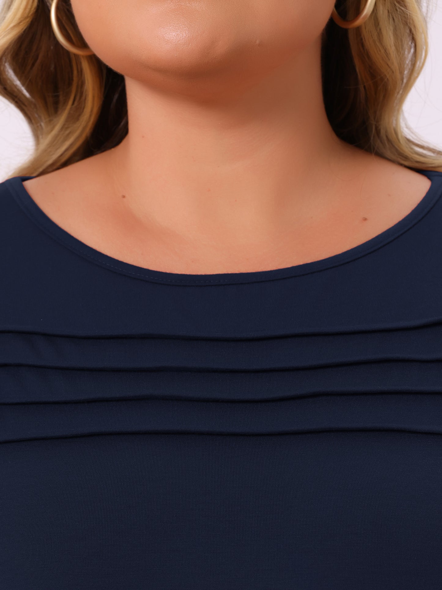 Women's Plus Size Long Sleeve Top Crew Neck Front Tucks Detail Blouse