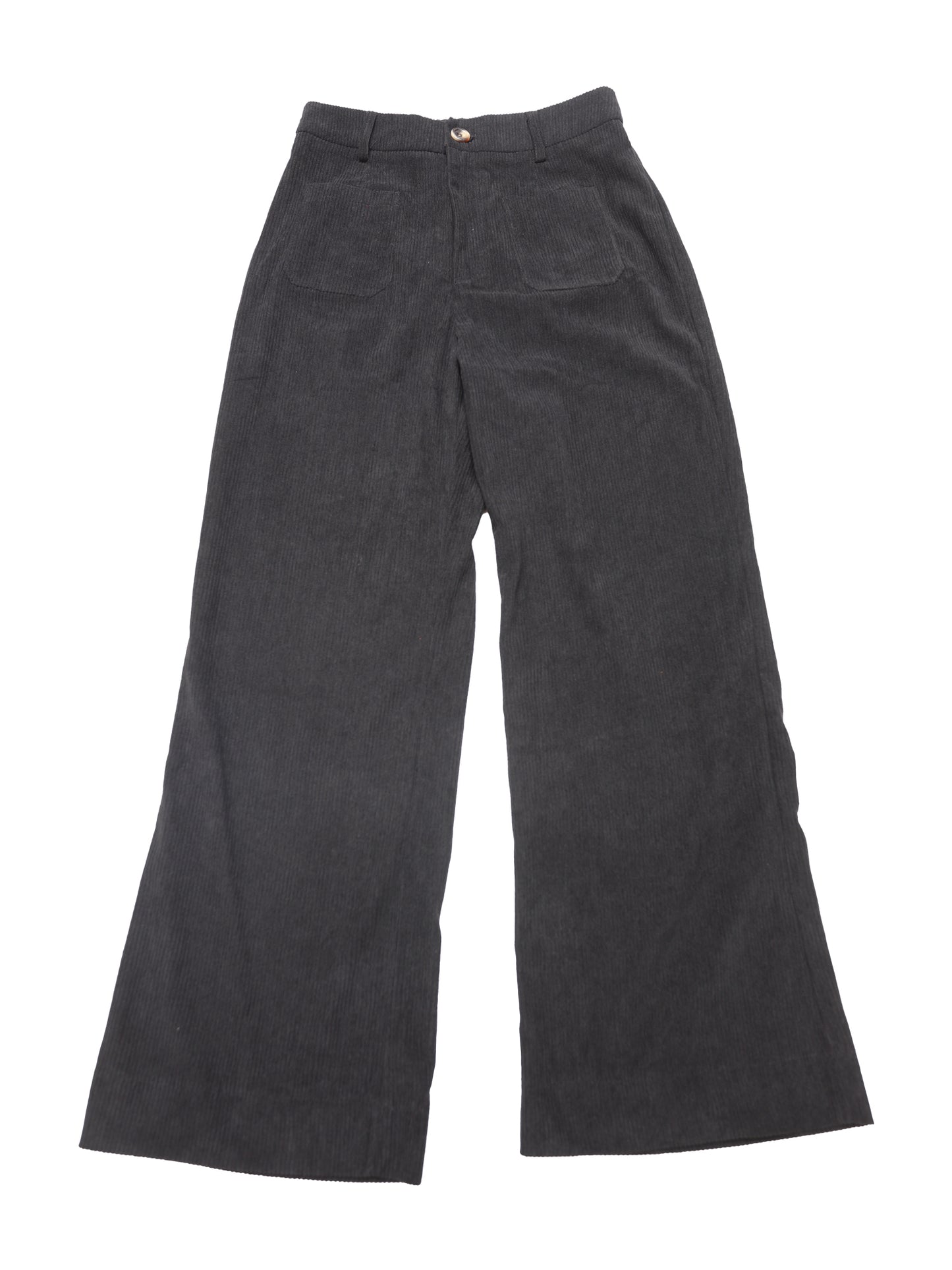 Pantalones de pana para mujer, informales, de cintura alta, con un botón, elásticos, holgados, de pierna ancha y bolsillos.