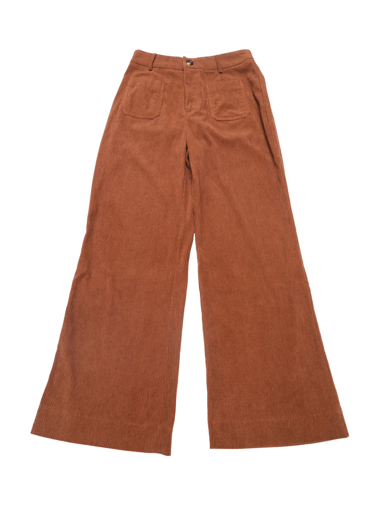 Pantalones de pana para mujer, informales, de cintura alta, con un botón, elásticos, holgados, de pierna ancha y bolsillos.
