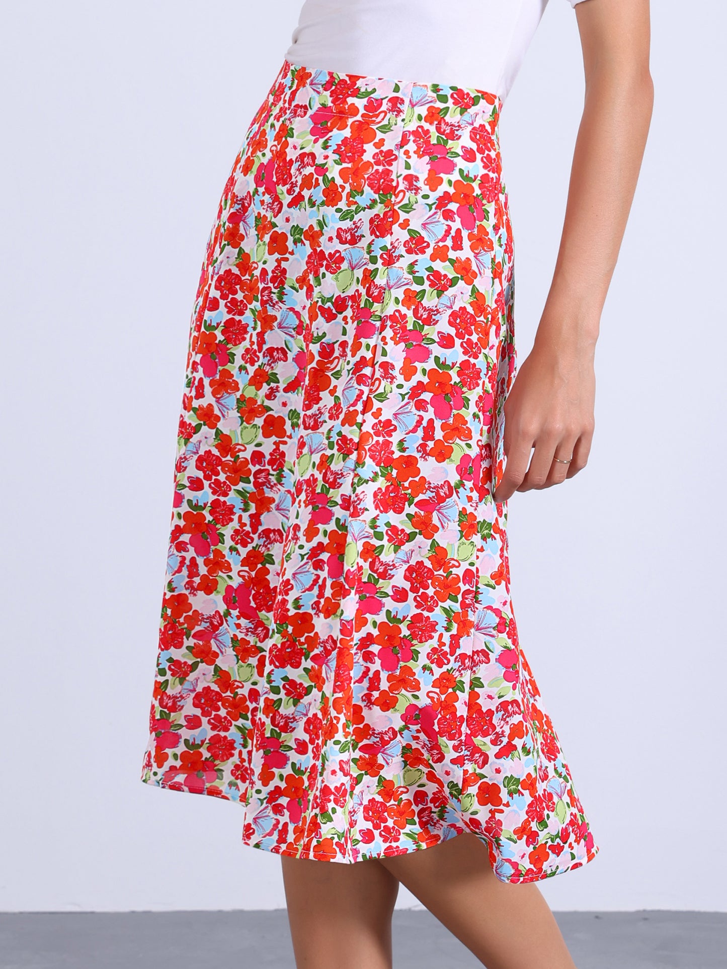 Women's Floral Midi Skirt Peasant Elastic Waist A-Line Ditsy Printed Skirts