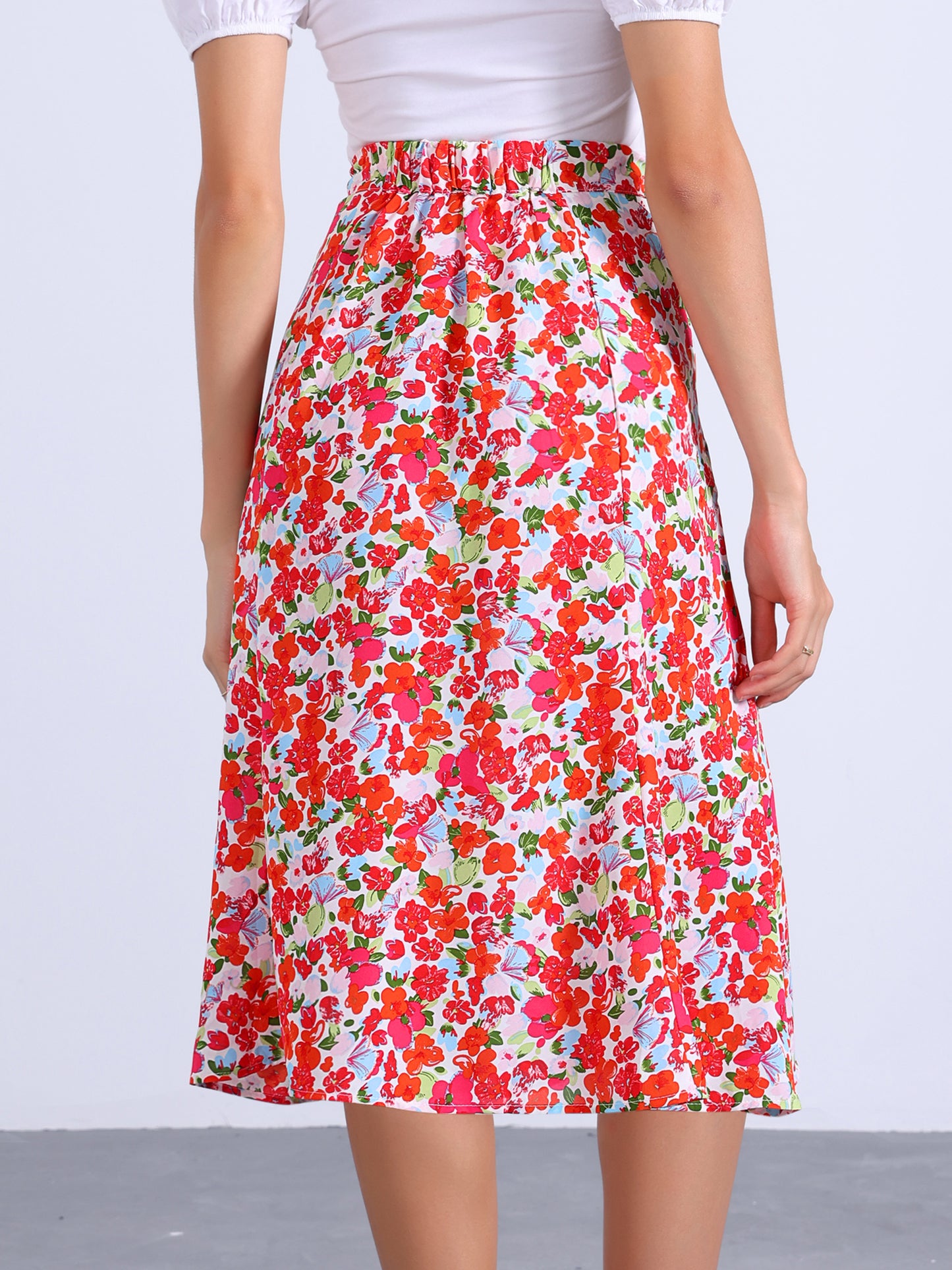 Women's Floral Midi Skirt Peasant Elastic Waist A-Line Ditsy Printed Skirts
