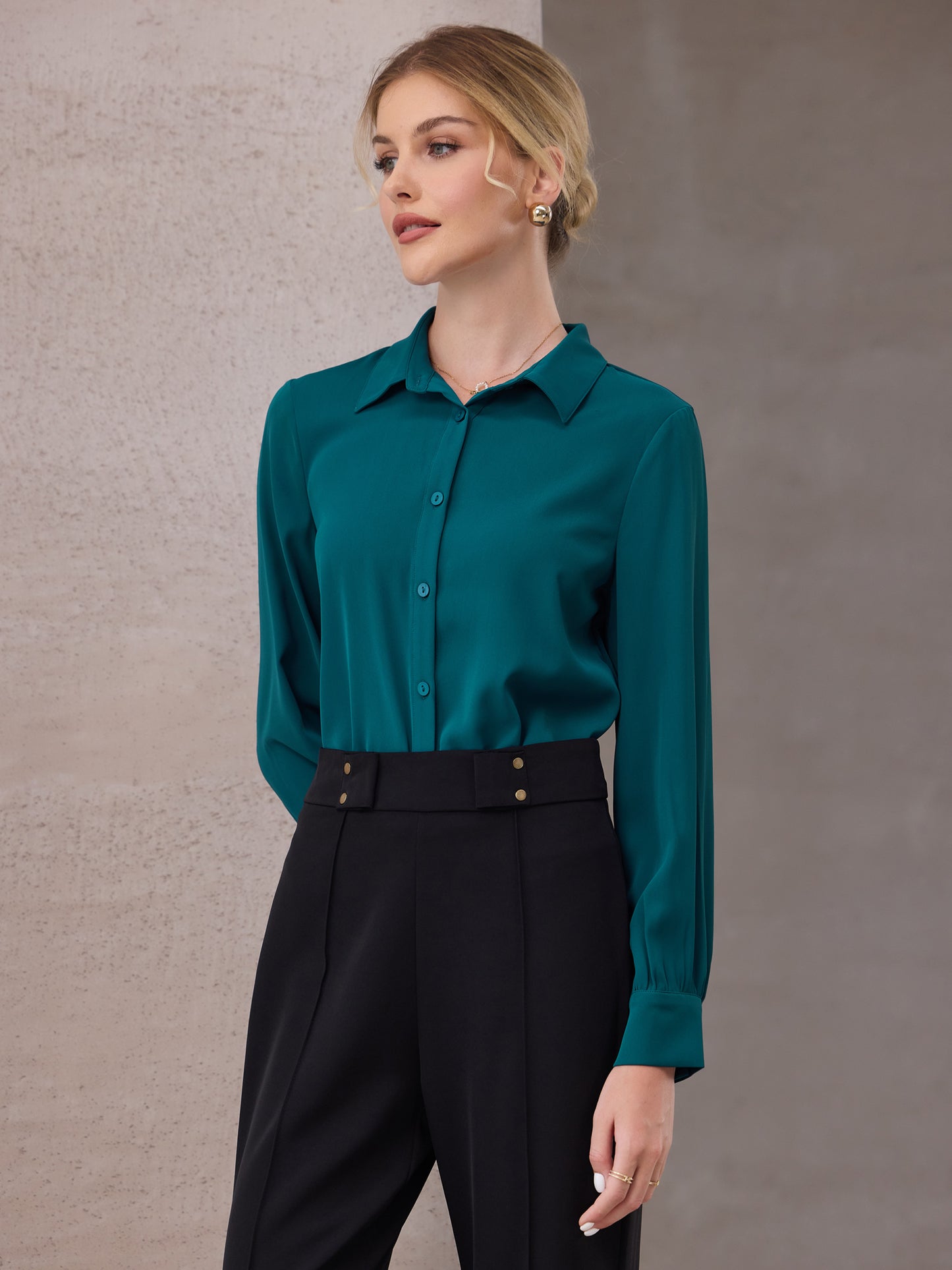 Women's Long Sleeve Bodysuits Work Button Up Shirt Top