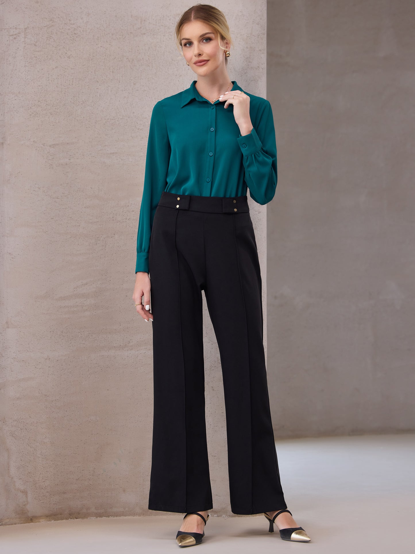 Women's Long Sleeve Bodysuits Work Button Up Shirt Top