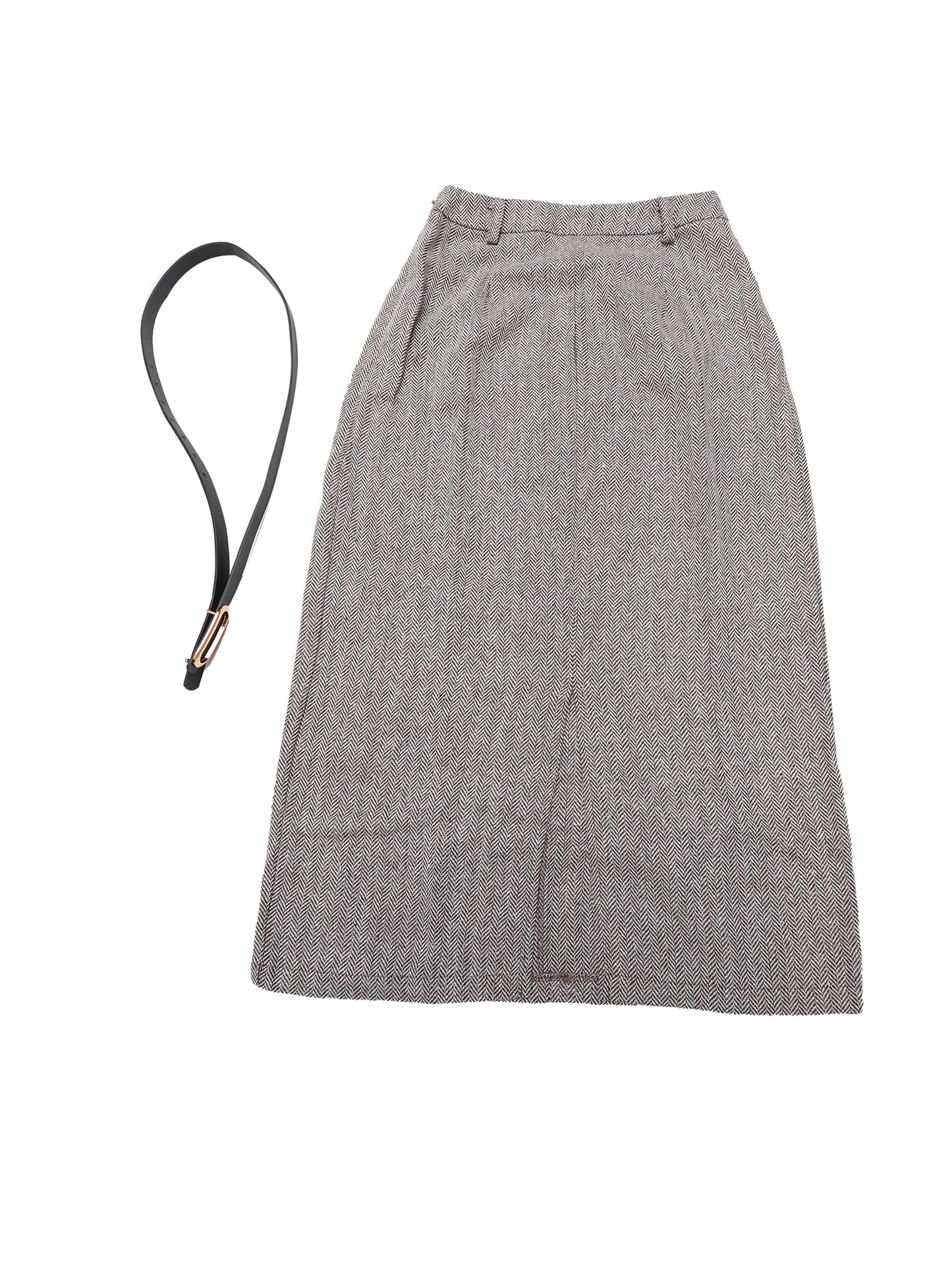 Women Fall Winter High Waisted Work Office Midi Pencil Skirt with Belt