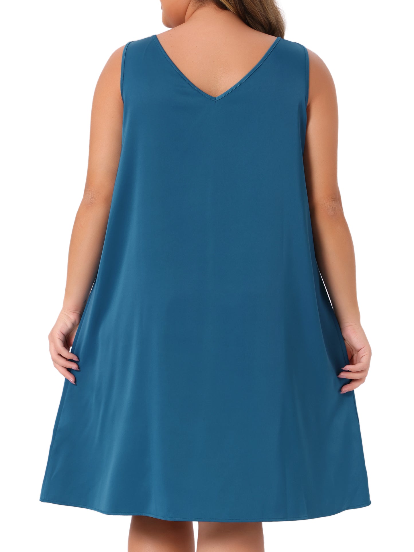 Women Plus Size Satin Nightgown V Neck Sleeveless Pleated Sleep Nightshirt Tank Nightdress