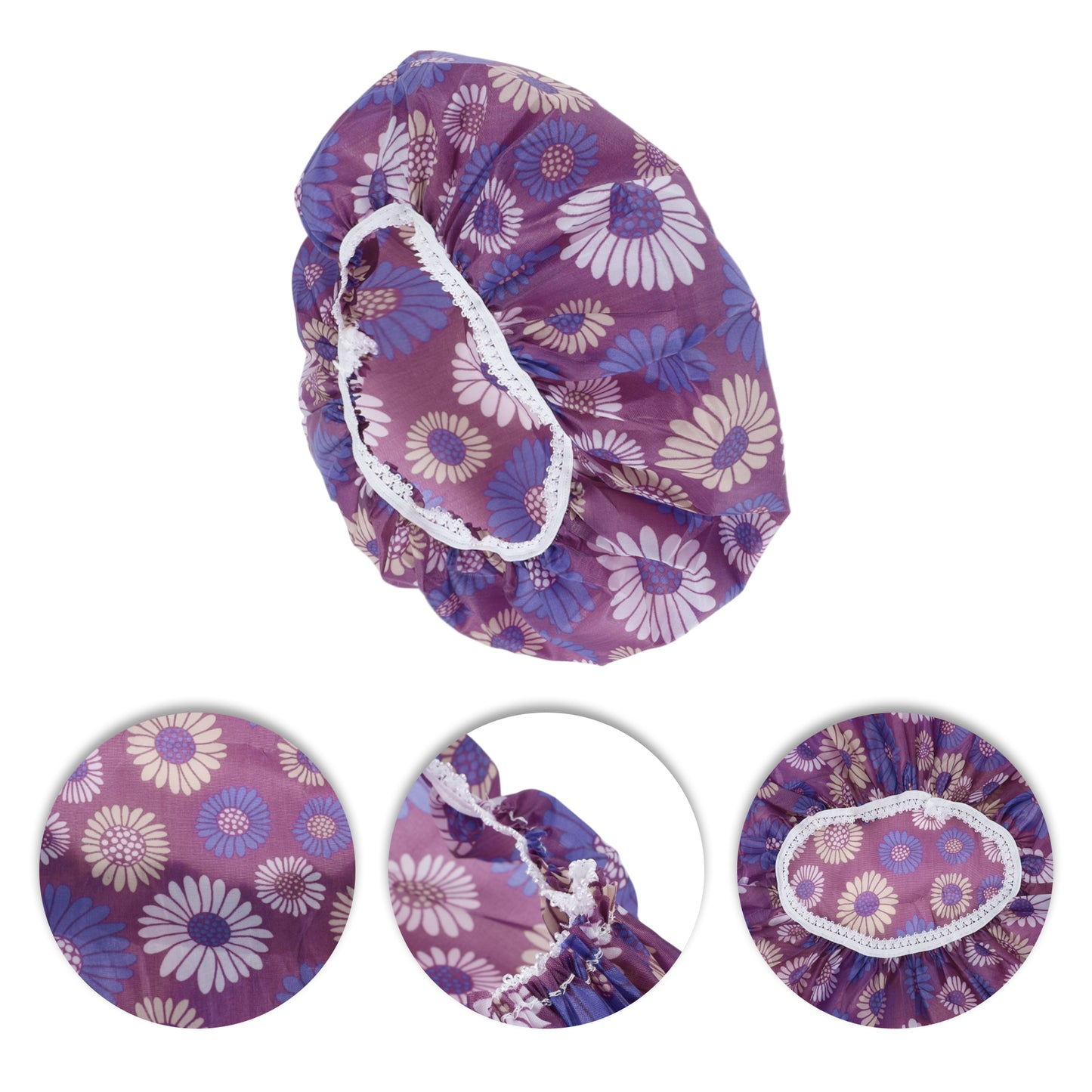 3 Pcs Flower Single Layer Shower Cap for Bathroom Purple
