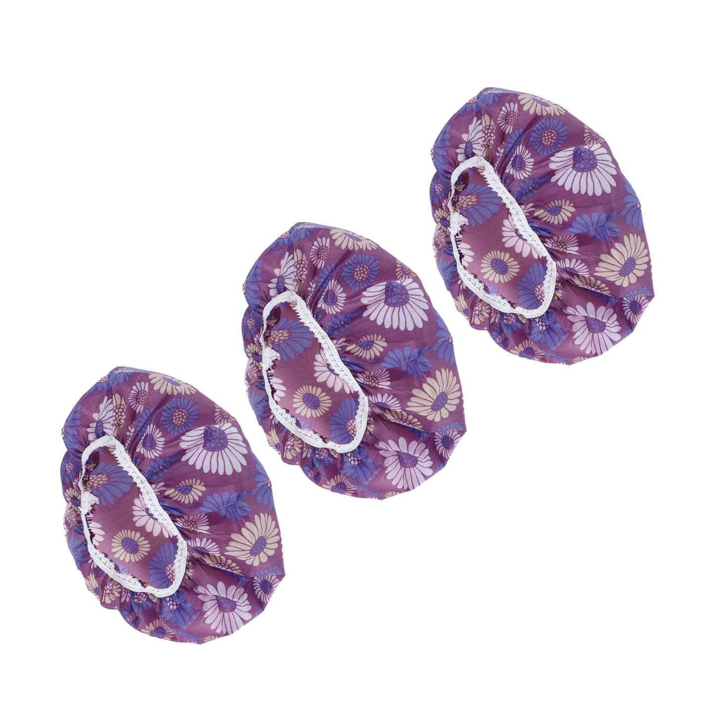 3 Pcs Flower Single Layer Shower Cap for Bathroom Purple