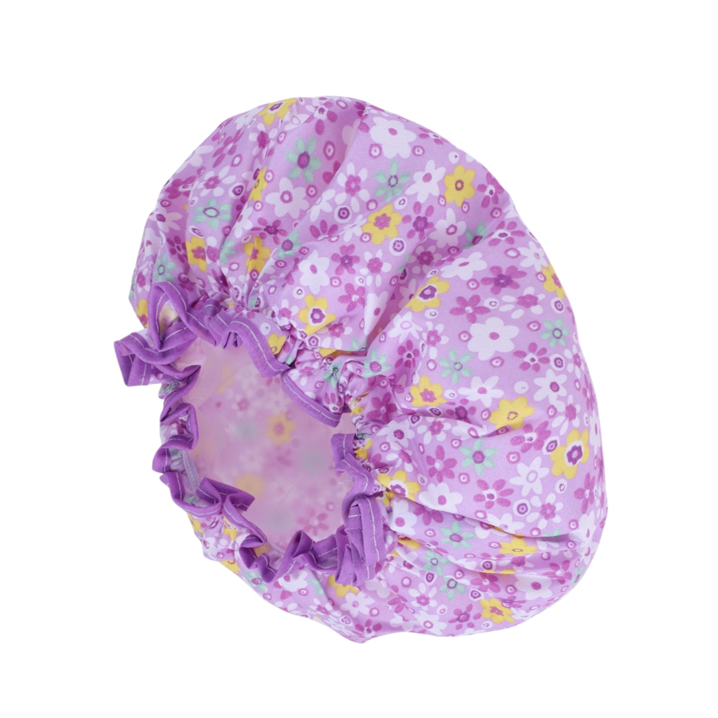 1 Pc Ditsy Floral Double Layer Shower Cap for Bathroom Purple
